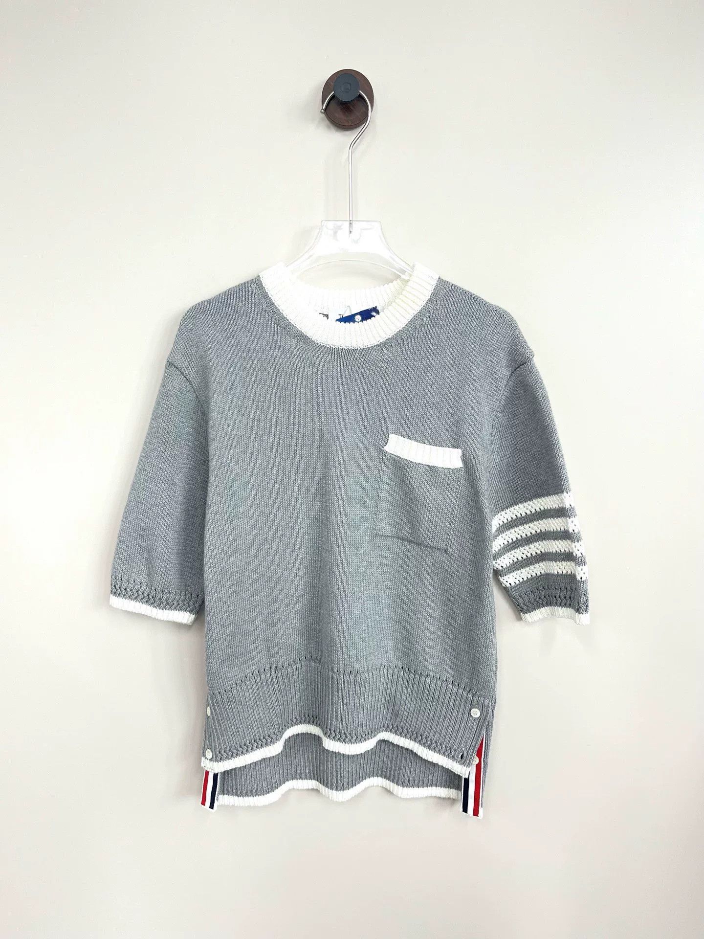 Thom Browne Thom Browne Gray Striped Knit Short Sleeve Size US XS / EU 42 / 0 - 1 Thumbnail