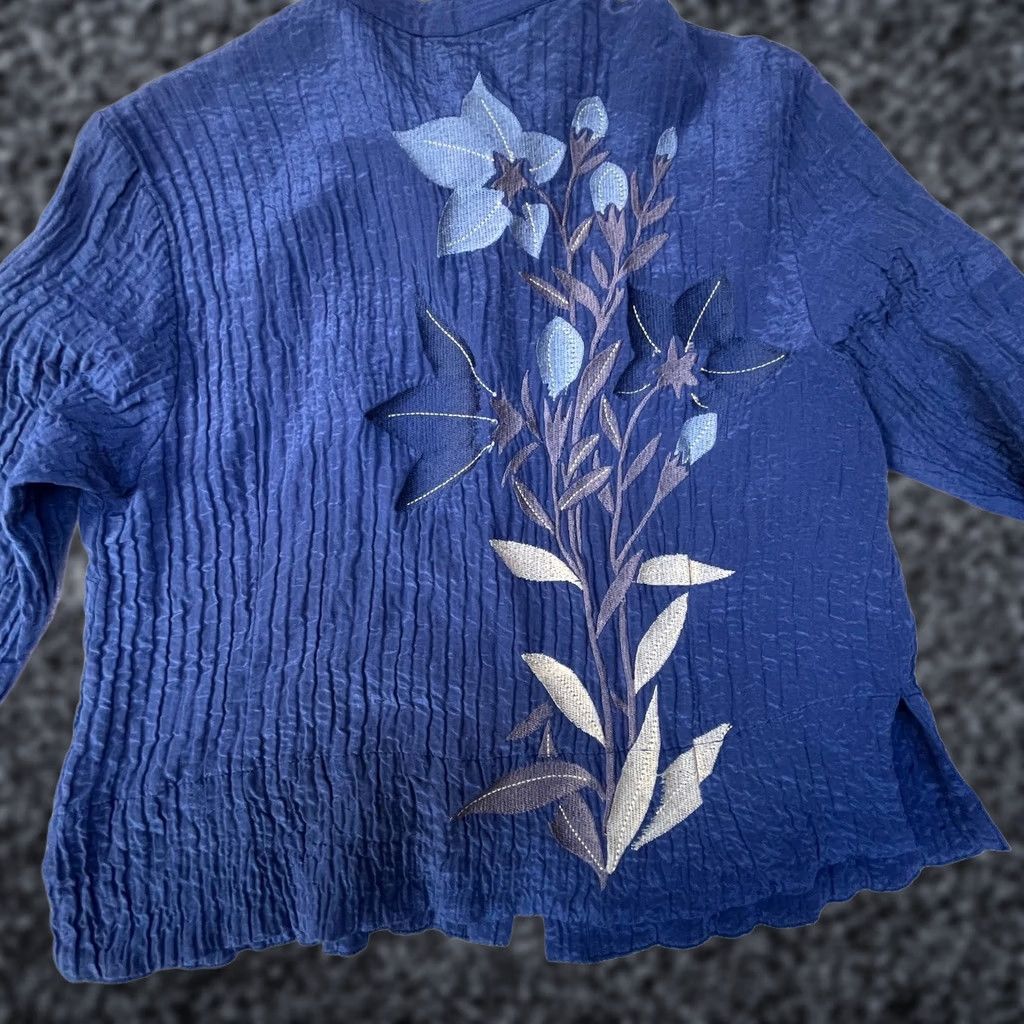 Nique Citron Santa Monica Womens Unique Buttons Long Sleeve Crinkle Top Blue Medium Size M / US 6-8 / IT 42-44 - 1 Thumbnail