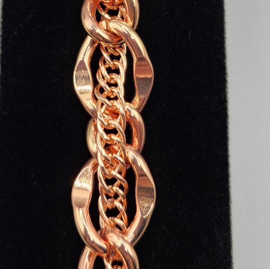 Designer Chunky Rose Gold-Tone Bracelet Double Strand Intertwined 7.5 Size ONE SIZE - 3 Thumbnail