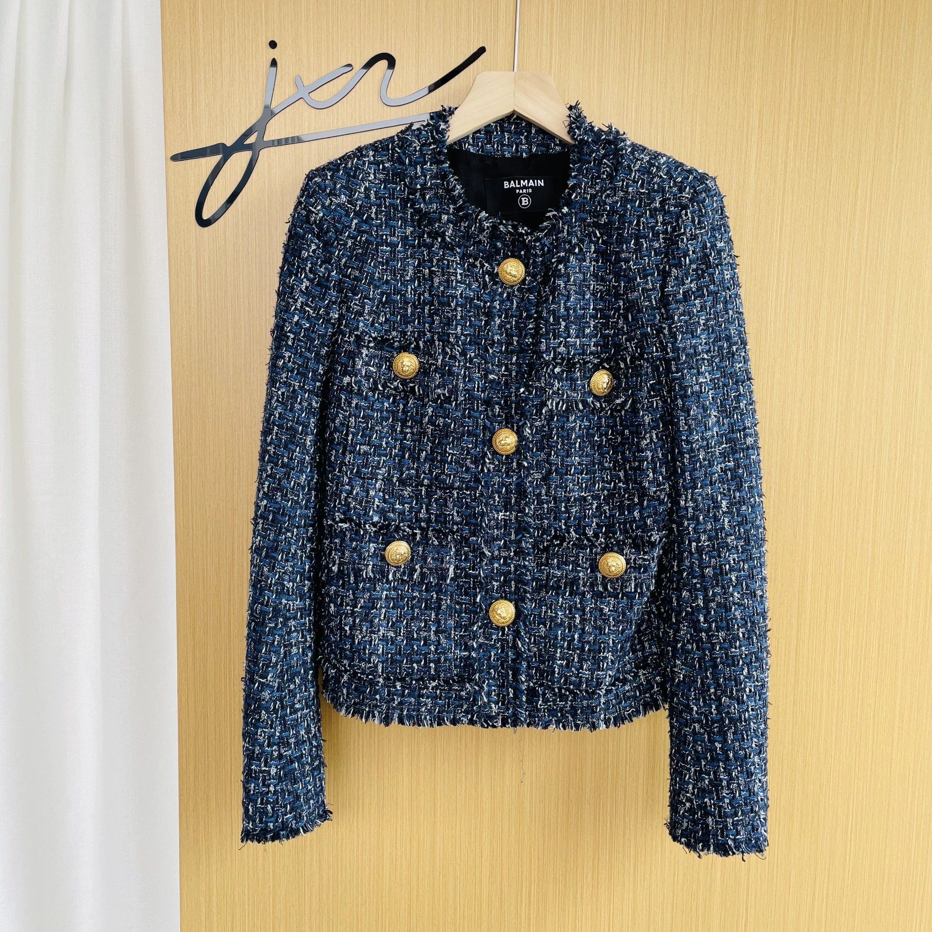 Balmain BALMAIN tweed single-breasted fringe jacket wmn's blue 34 Size XXS / US 00 / IT 34 - 1 Thumbnail