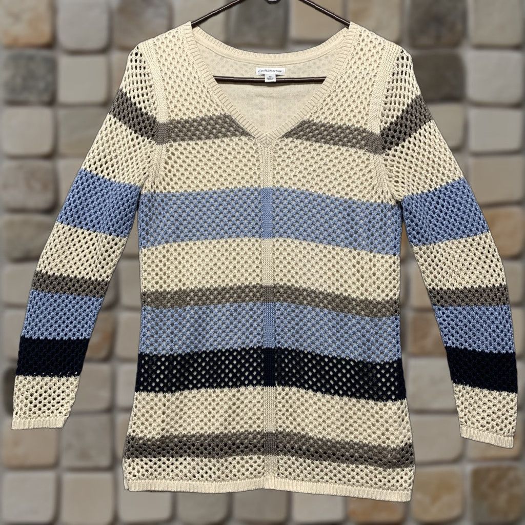Croft & Barrow Croft & Barrow Women’s Long Sleeve Knitted Top Stripe Cream Blue Tones V-Neck M Blue Tan Women Knitted Top Stripe V-Neck Long Sleeve Croft & Barrow Size M / US 6-8 / IT 42-44 - 1 Thumbnail