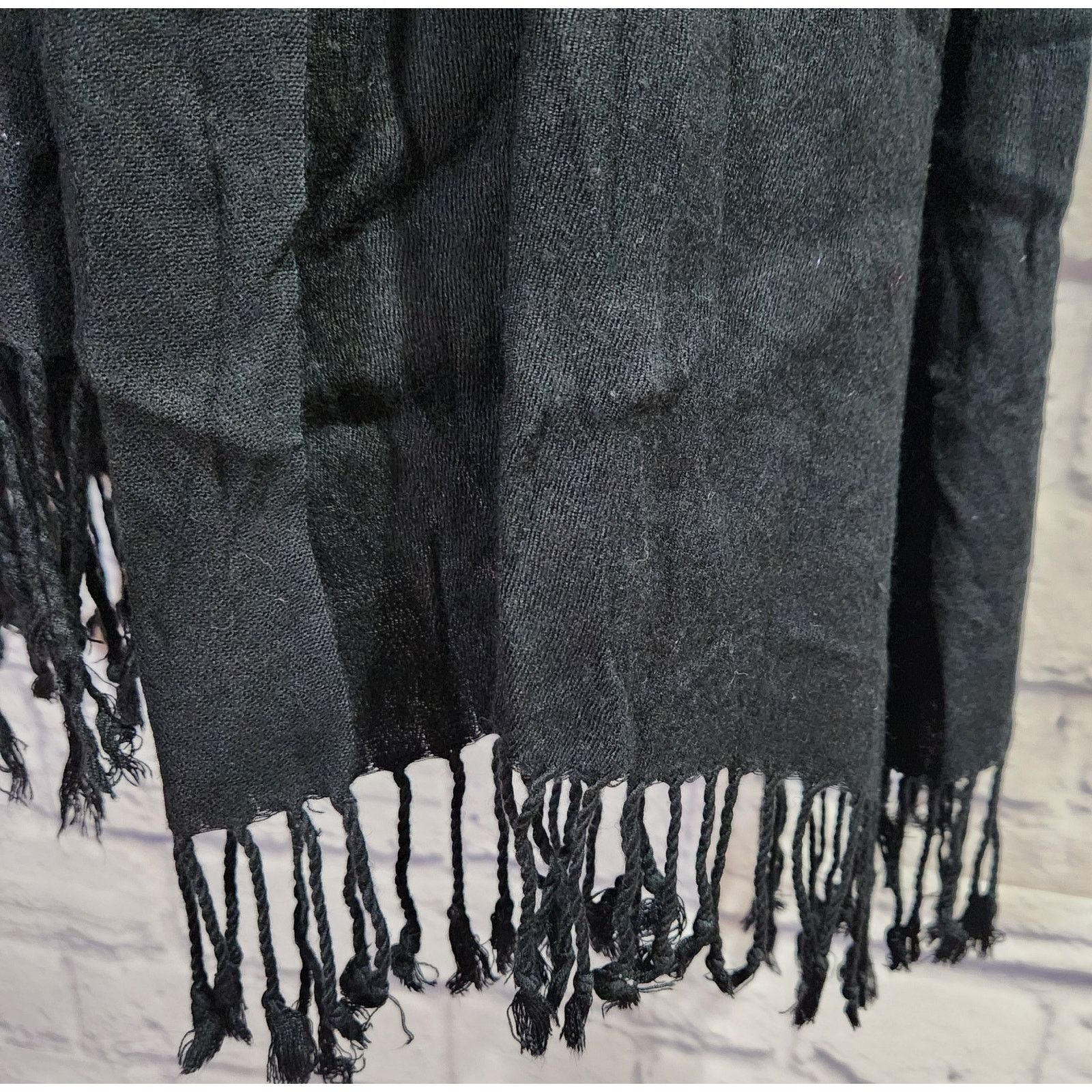 Other Black With Tassels Scarf Lightweight Cozy Soft Size ONE SIZE - 2 Thumbnail