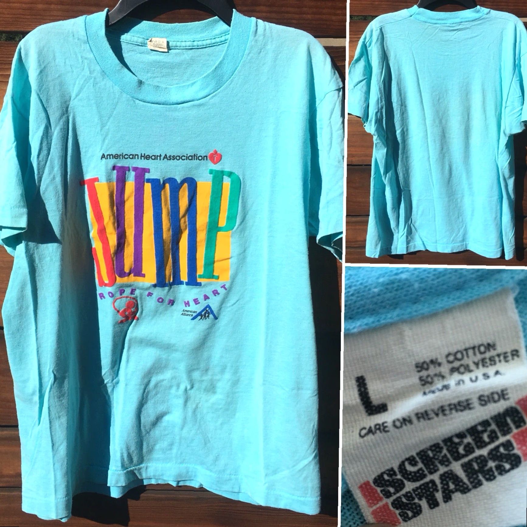 Vintage VINTAGE Screen Stars Shirt Men L Blue Jump Rope For Heart 80s Graphic Tee 1980s American Heart Association Size US L / EU 52-54 / 3 - 2 Thumbnail