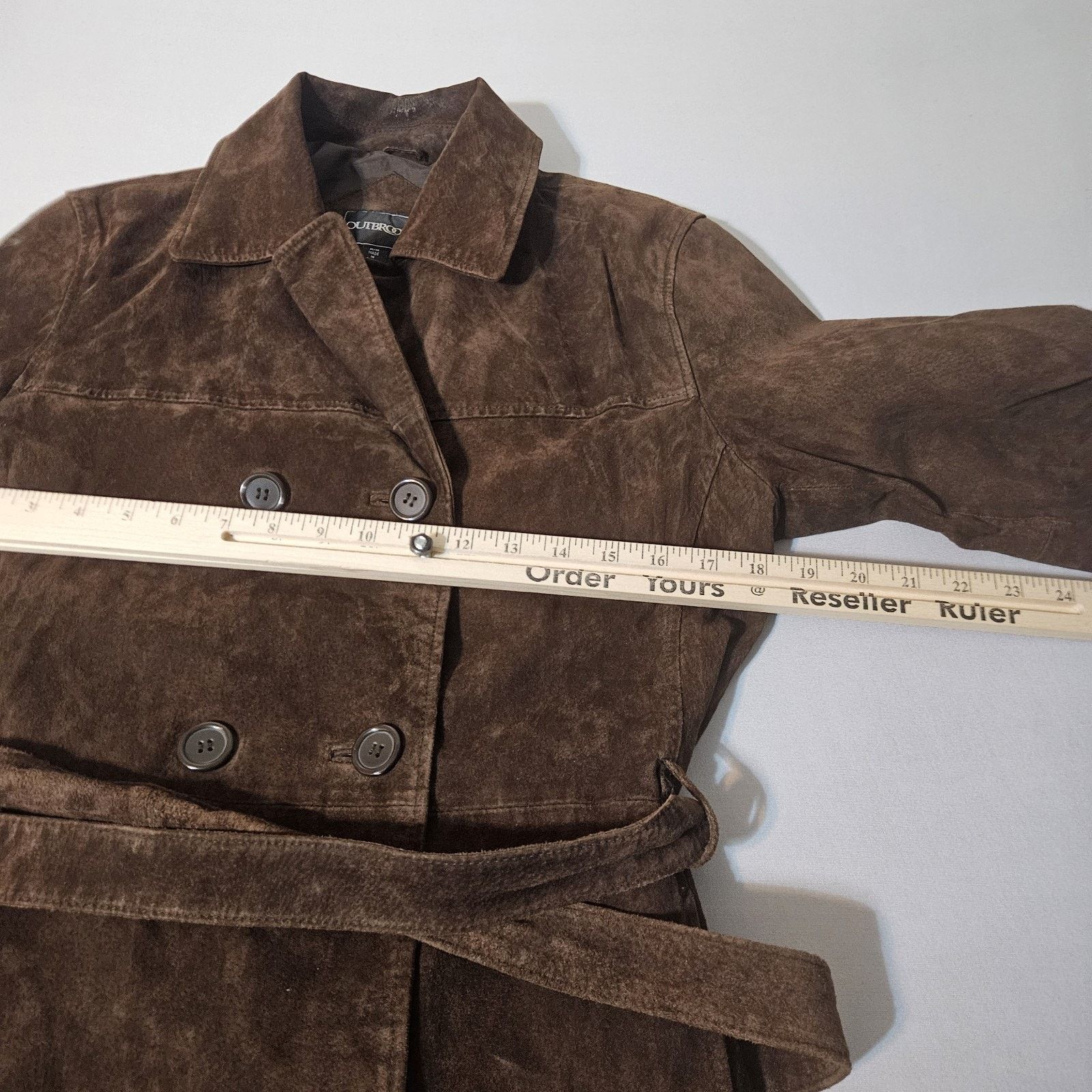 Outclass OUTBROOK Women's Suede Leather JACKET 8/10 Belt 6-Button Size M / US 6-8 / IT 42-44 - 4 Thumbnail