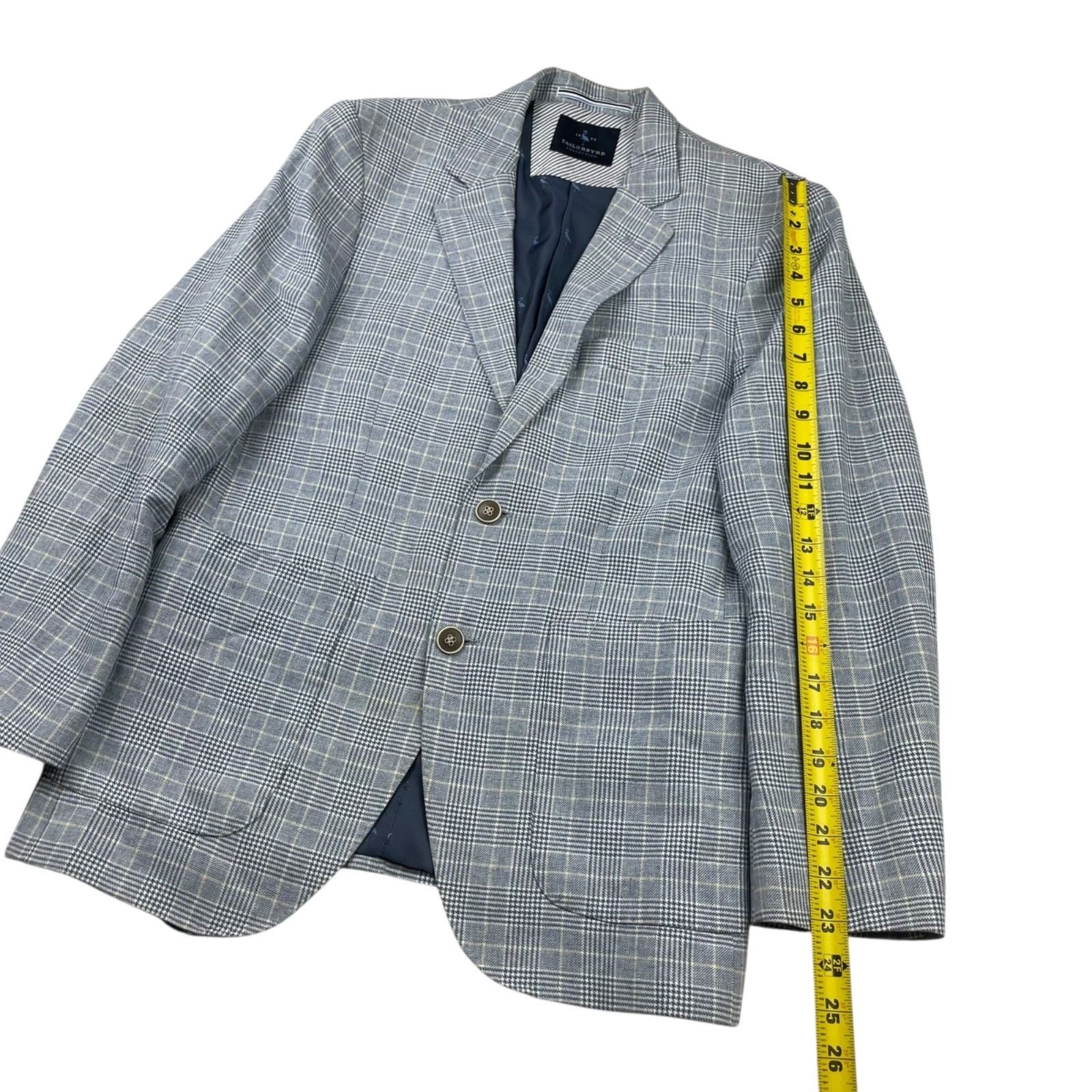 Tailorbyrd Tailorbyrd Men’s Linen/Cotton 2-Button Blazer Blue/Beige Pla Size 36S - 9 Thumbnail