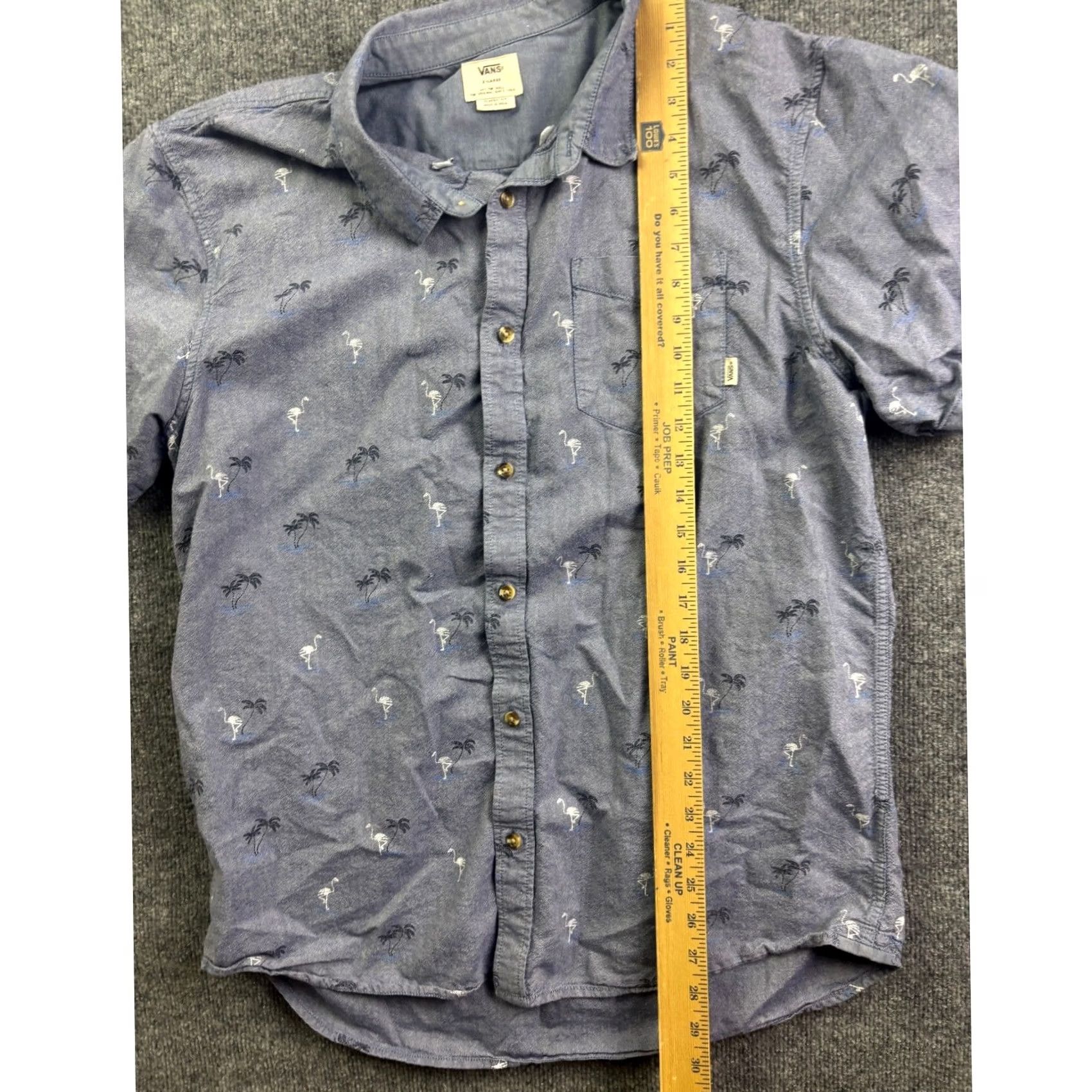Vans VANS Button Down Shirt Mens XL Blue Flamingo Palm Tree Tropical Short Sleeve Shirt Size US XL / EU 56 / 4 - 3 Thumbnail