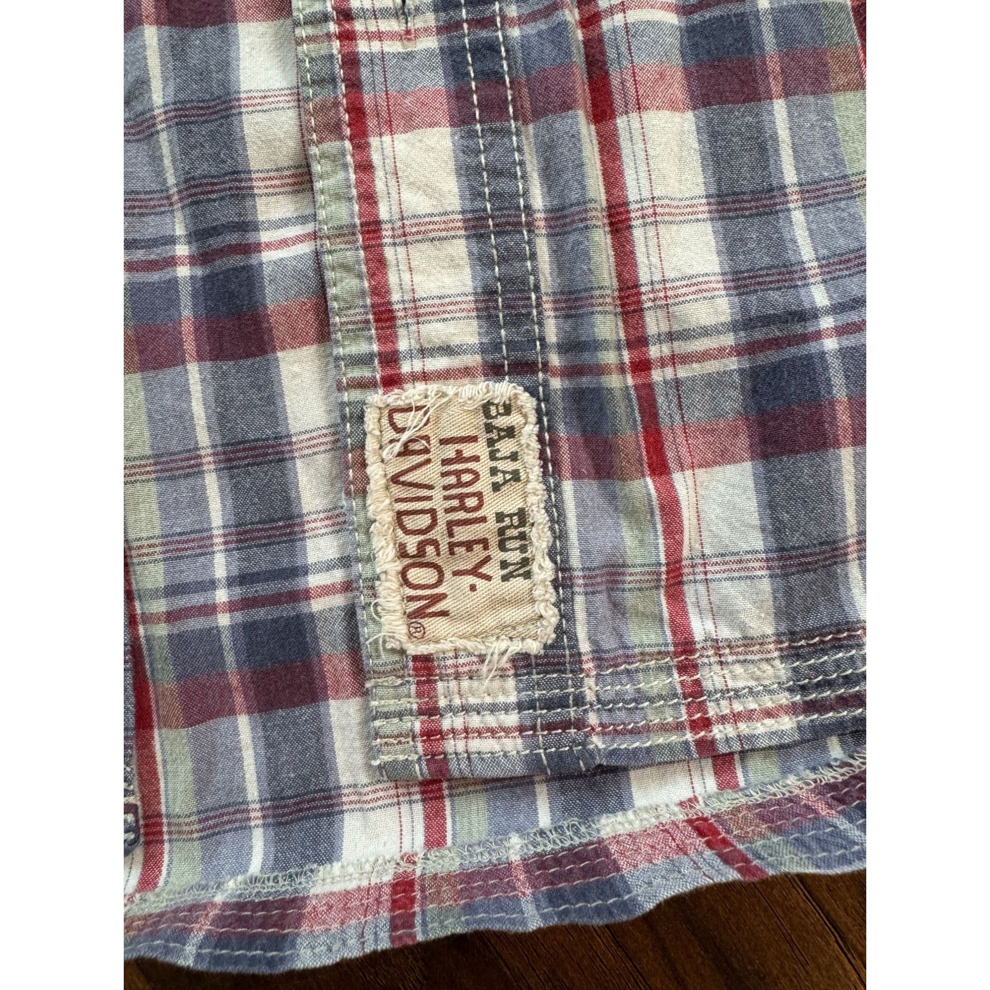 Harley Davidson Harley-Davidson Red/White/Blue Plaid S Sleeve Button-Up Shir Size US L / EU 52-54 / 3 - 7 Thumbnail