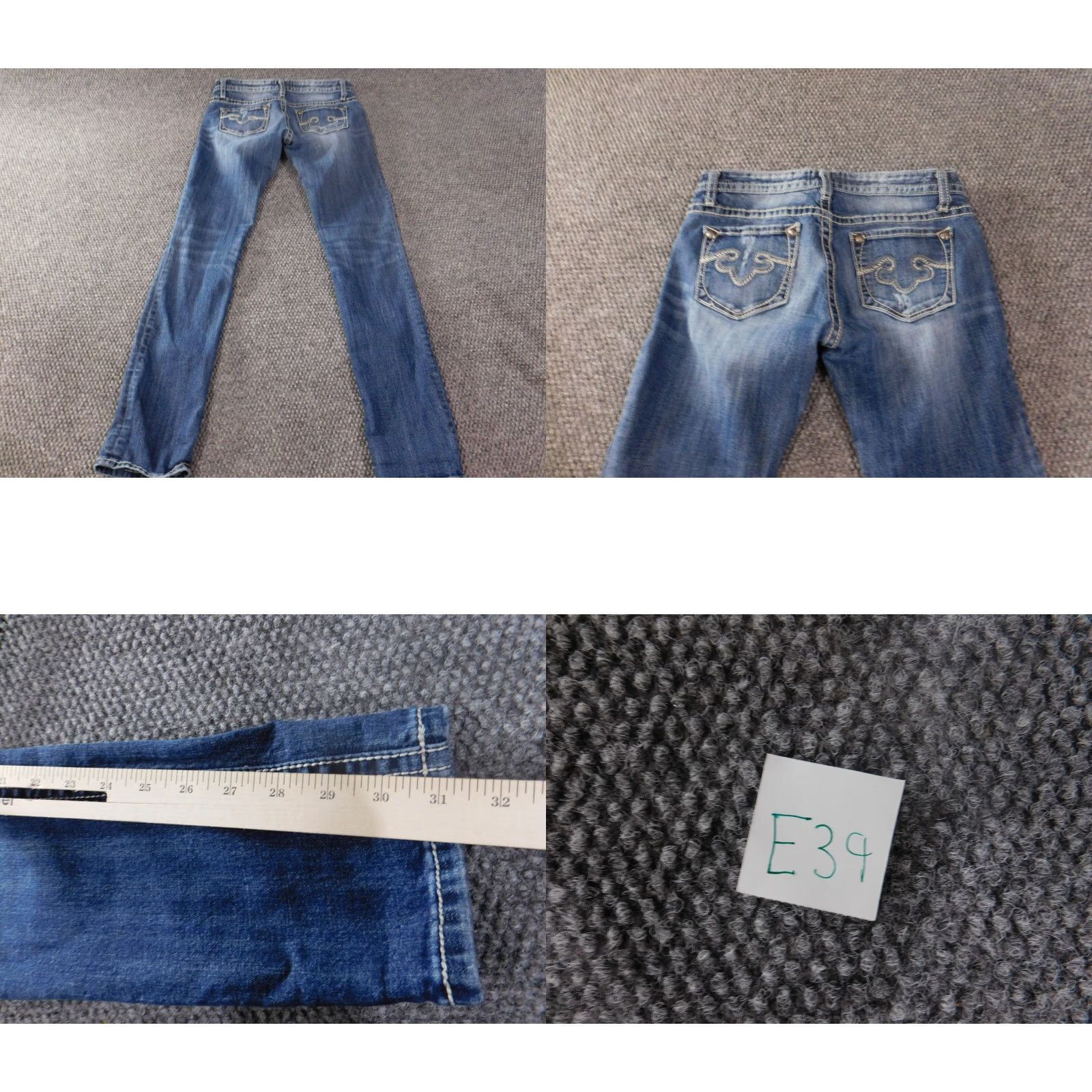 Express Express Womens Jeans 4 blue Denim Skinny Straight Pocket Zipper Embroidered Flower 29in Waist 31in Inseam Slimming Regular Size 27" / US 4 / IT 40 - 8 Thumbnail