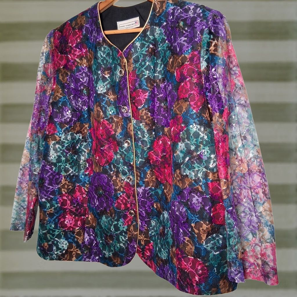 Vintage VINTAGE Pablo Collection Blazer Jacket 22W Plus Size Floral Lace Overlay Dressy Jacket/Blazer Womens Size 3XL / US 20-22 - 1 Thumbnail