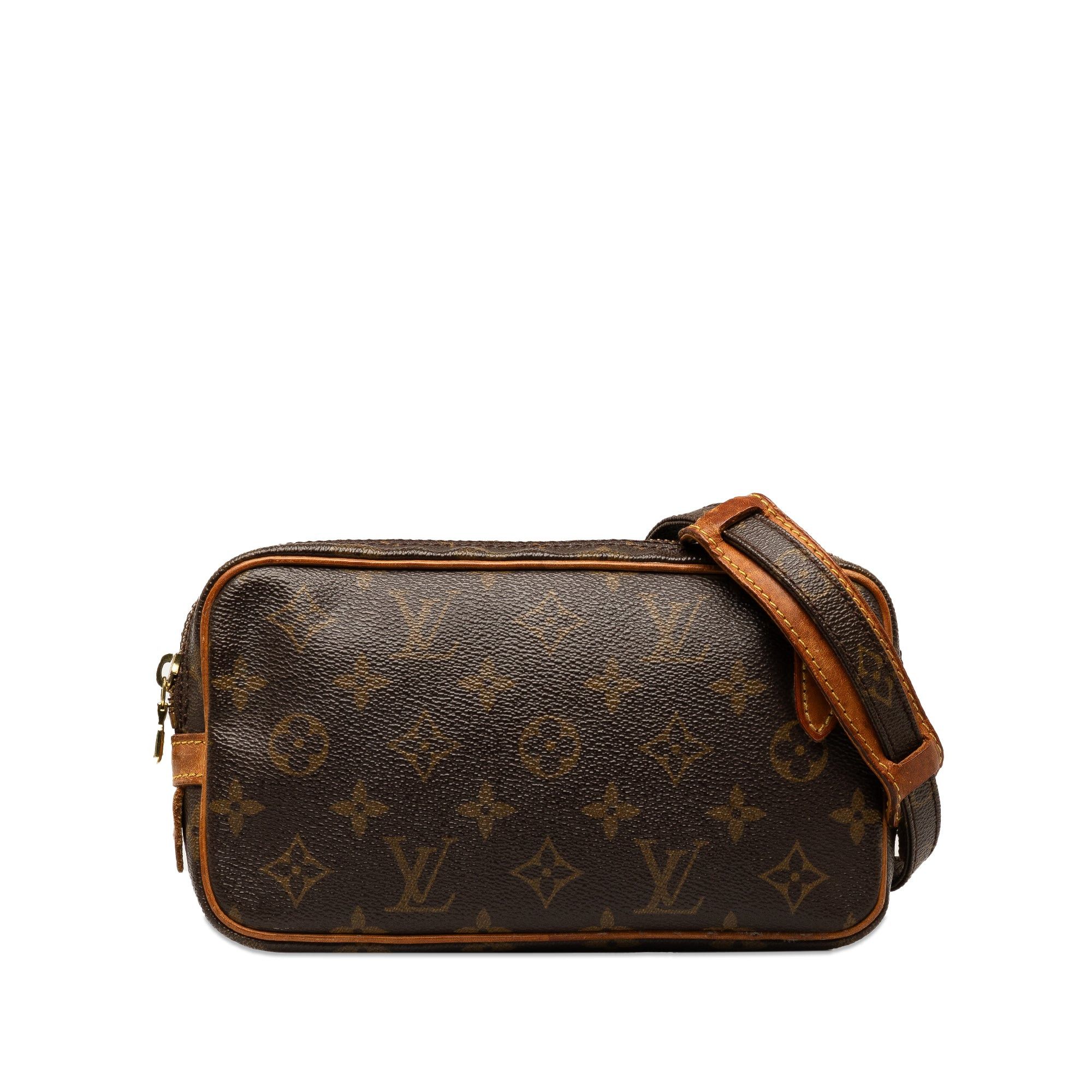 image of Louis Vuitton Monogram Pochette Marly Bandouliere Crossbody Bag in Brown, Women's