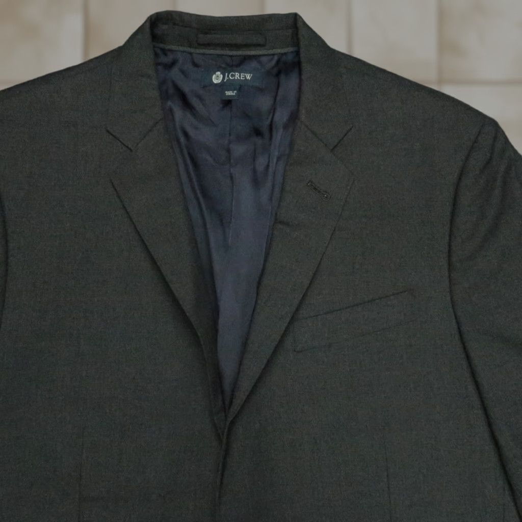 J.Crew J.CREW Blazer Mens Large 40S Gray Wool Notch Lapel 2 Piece Vintage No Short Front Two-Button Solid Size 40R - 1 Thumbnail
