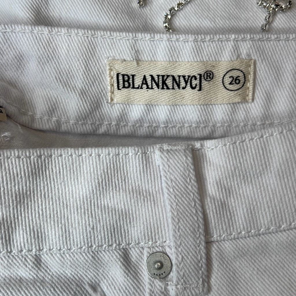 BLANKNYC Blank NYC Rhinestones Fringe Mini White Denim Skirt NWT 26 Size 26" / US 2 / IT 38 - 14 Thumbnail
