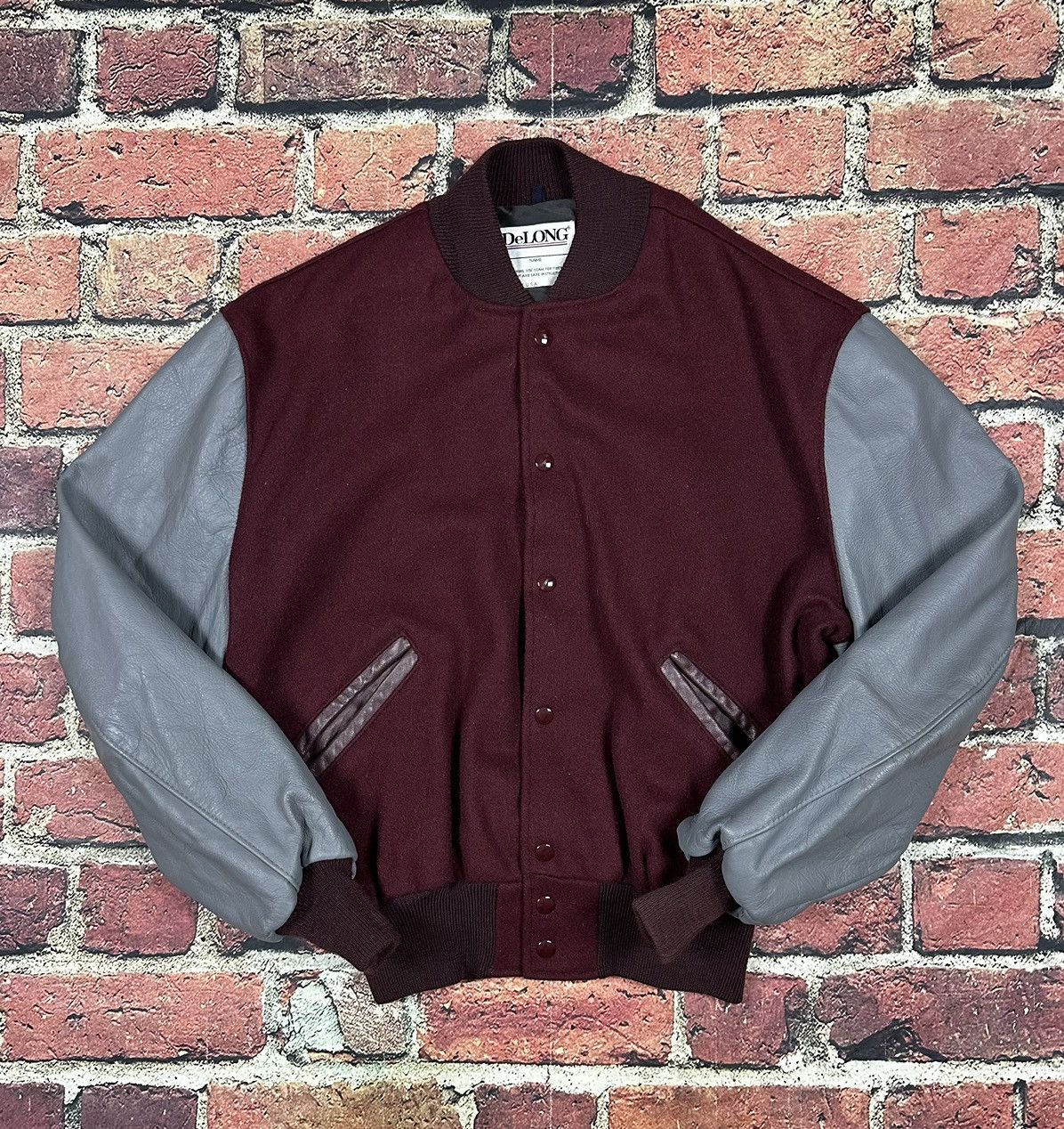 Delong × Vintage Vintage DeLong Letterman Varsity Jacket 80s Wool Leather Size US L / EU 52-54 / 3 - 1 Thumbnail