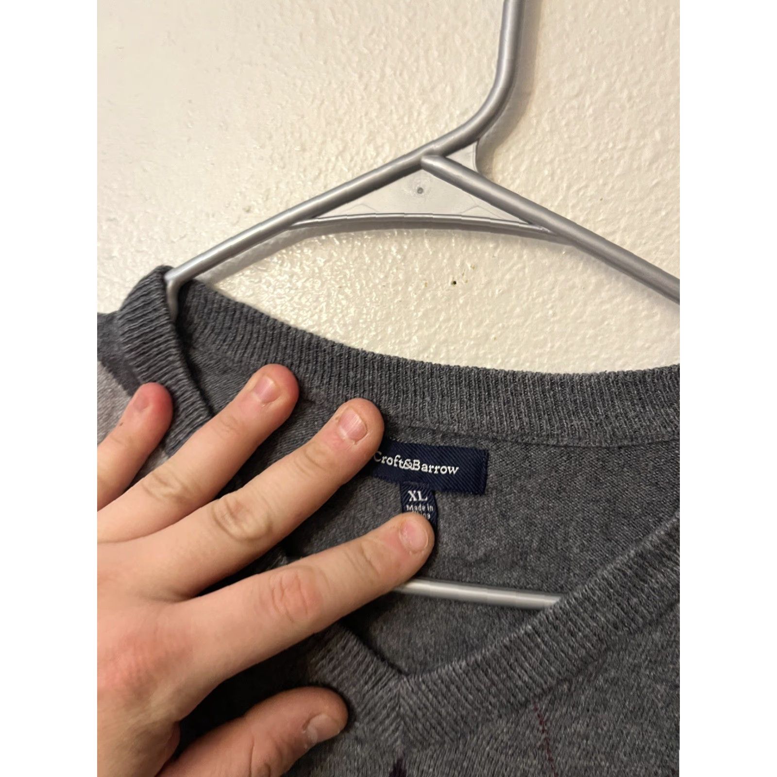 Croft & Barrow Croft & Barrow Mens XL Sweater V Neck Long Sleeve Argyle Gray Black Casual Golf Knit Pullover Size US XL / EU 56 / 4 - 3 Thumbnail