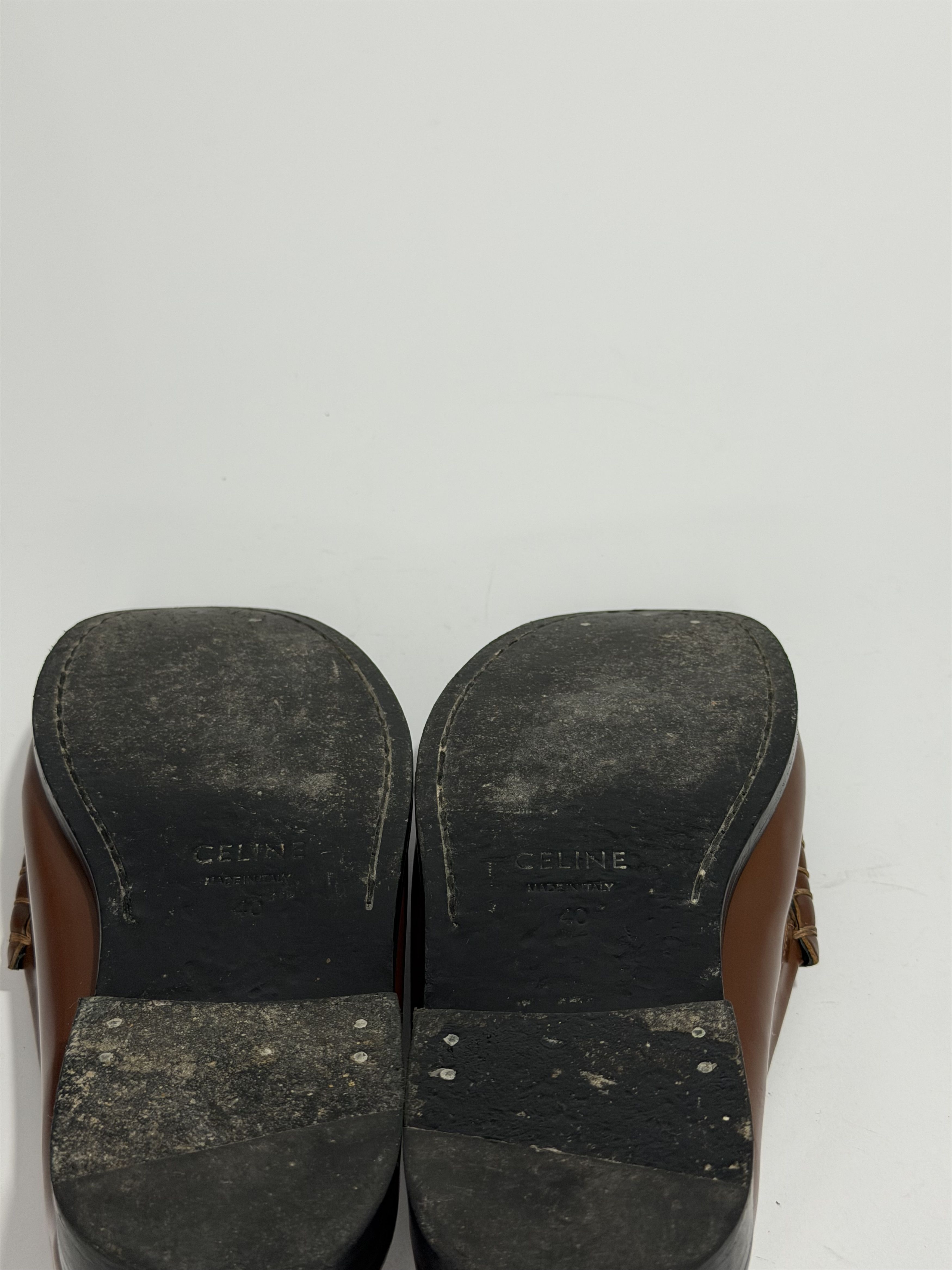 Celine CELINE Brown Triomphe Logo-Embelished Leather Loafers Size US 7.5 / EU 40-41 - 8 Thumbnail