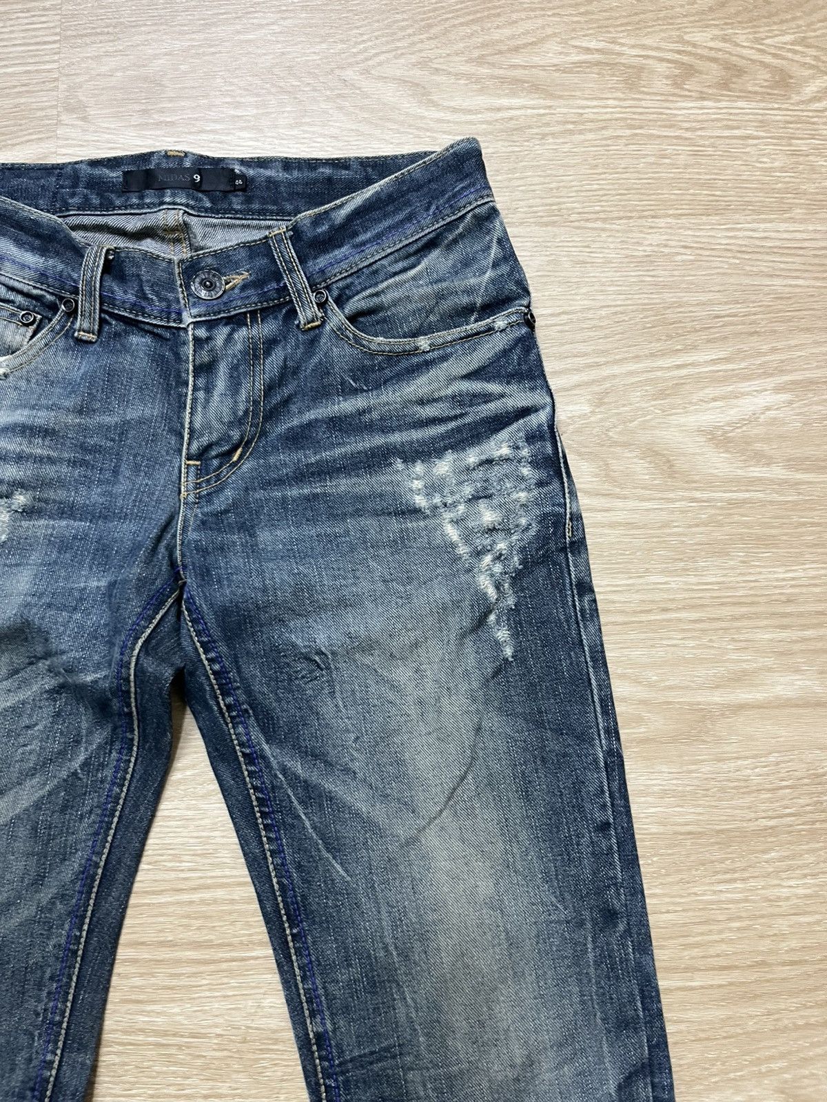 MIDAS Distressed Faded Dark Blue Flare Jeans