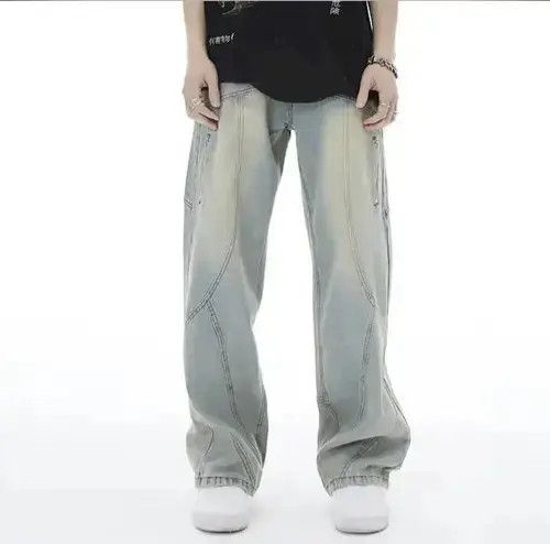Jean Topstitched Seam Baggy Jeans Men Size US 32 / EU 48 - 1 Thumbnail