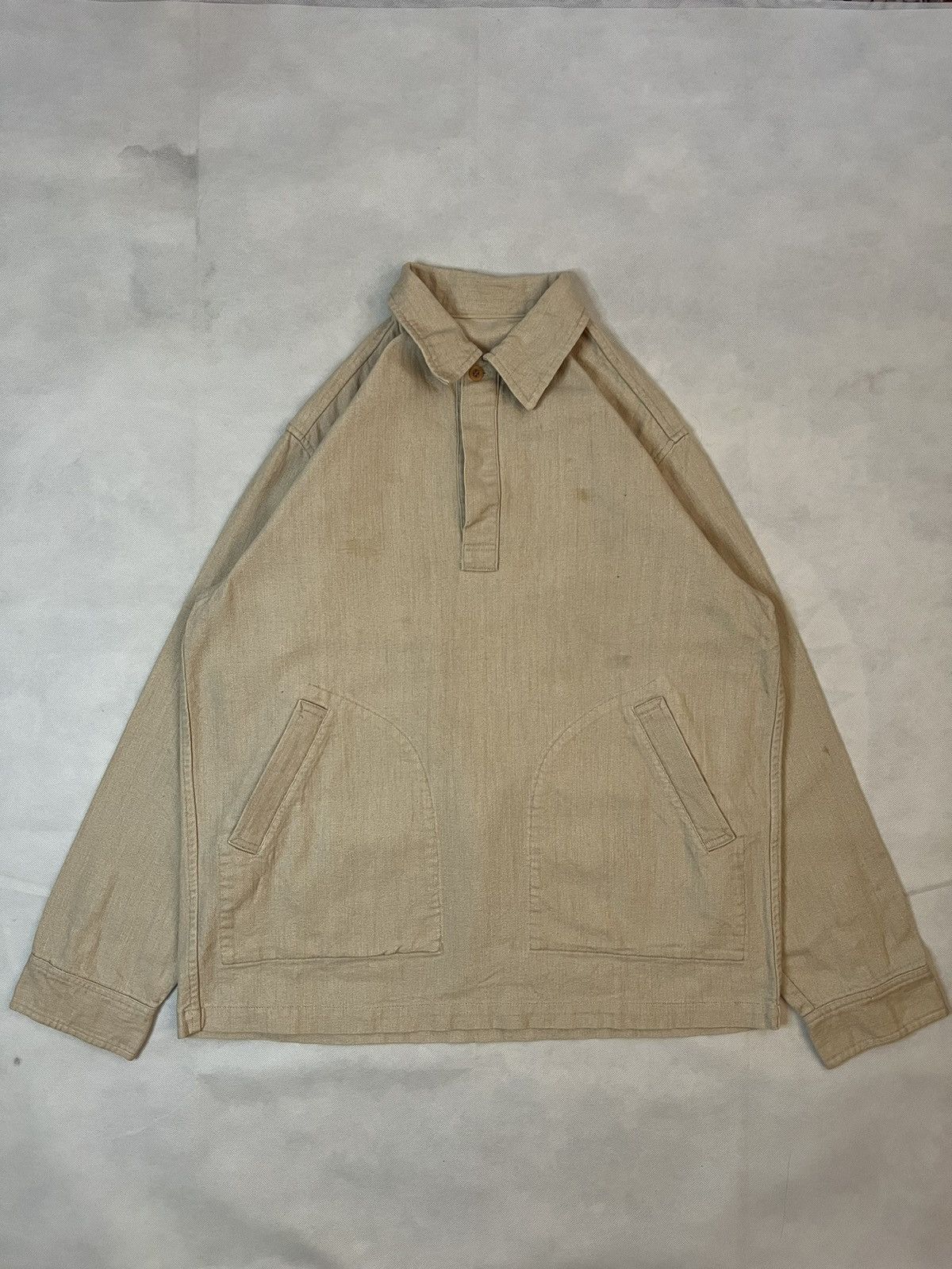 Paul Smith Vtg Paul Smith London Cotton Linen Beige Half Button Size US M / EU 48-50 / 2 - 1 Thumbnail