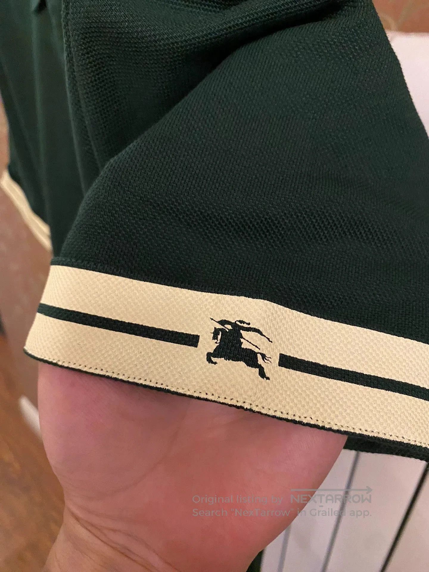 Burberry Green Polo Shirt with Striped Cuffs. Size US M / EU 48-50 / 2 - 3 Thumbnail