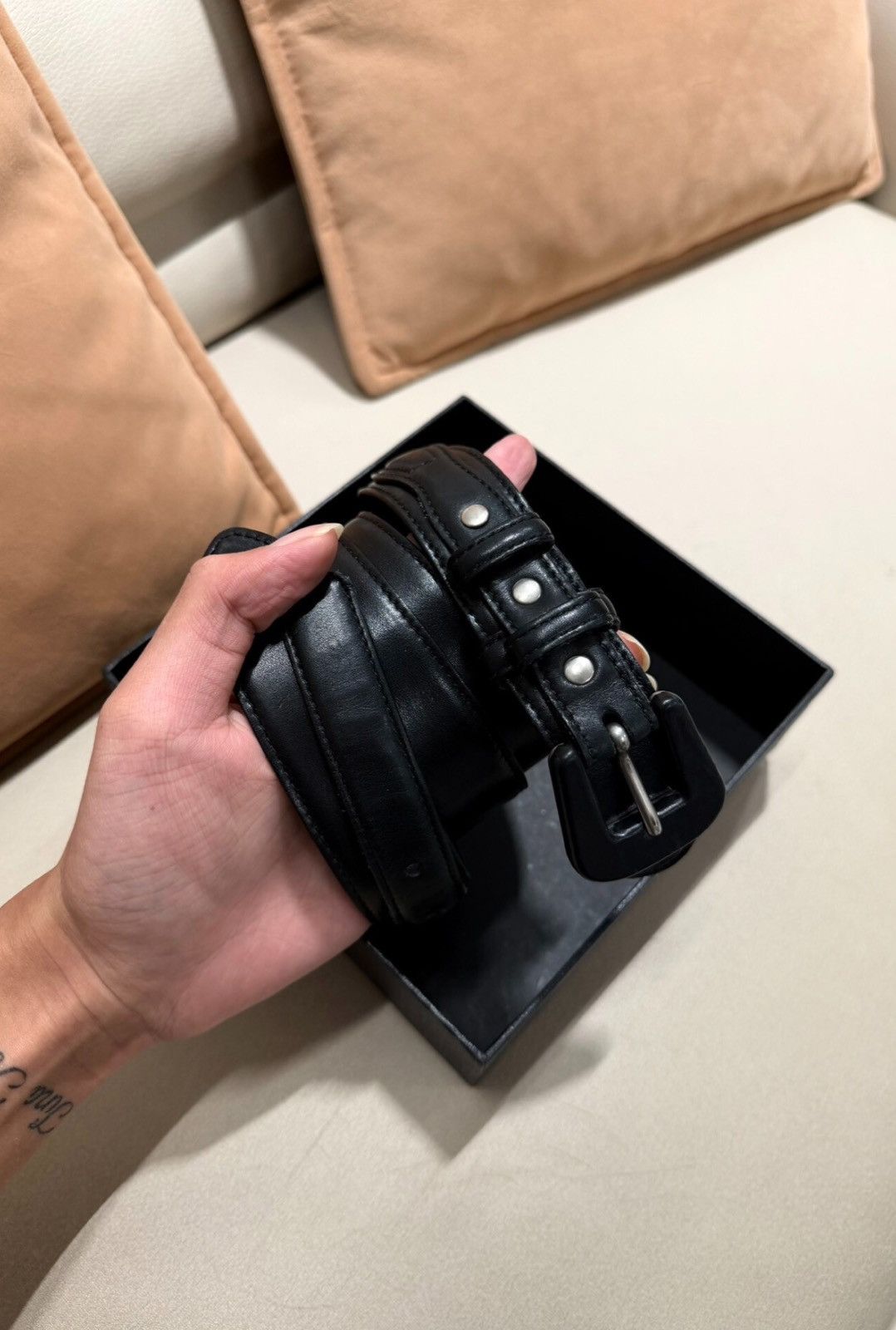 Saint Laurent Paris Saint Laurent 13FW Double Layer Western Carved Leather Belt Size 32 - 1 Thumbnail