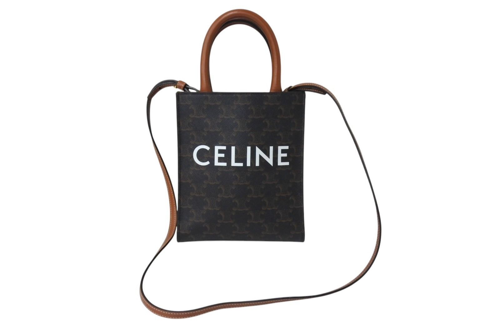 Celine Triomphe Mini Vertical Cabas 2-Way Shoulder Bag in Brown, Men's
