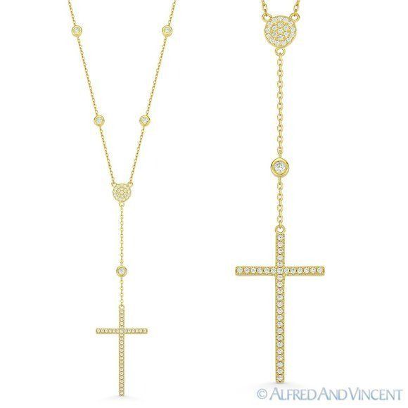 Other Cross Crucifix CZ Crystal 925 Sterling Silver Pendant & Cath Size ONE SIZE - 1 Thumbnail