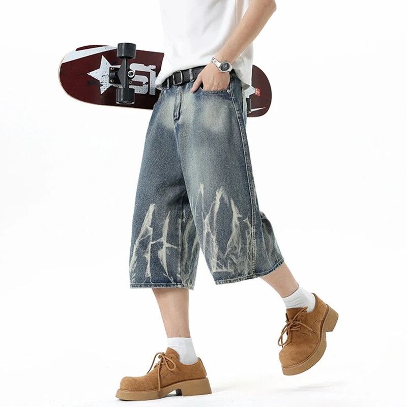 Jean Lightning Pattern Tie-Dye Denim Shorts Men Summer Size US 34 / EU 50 - 3 Thumbnail