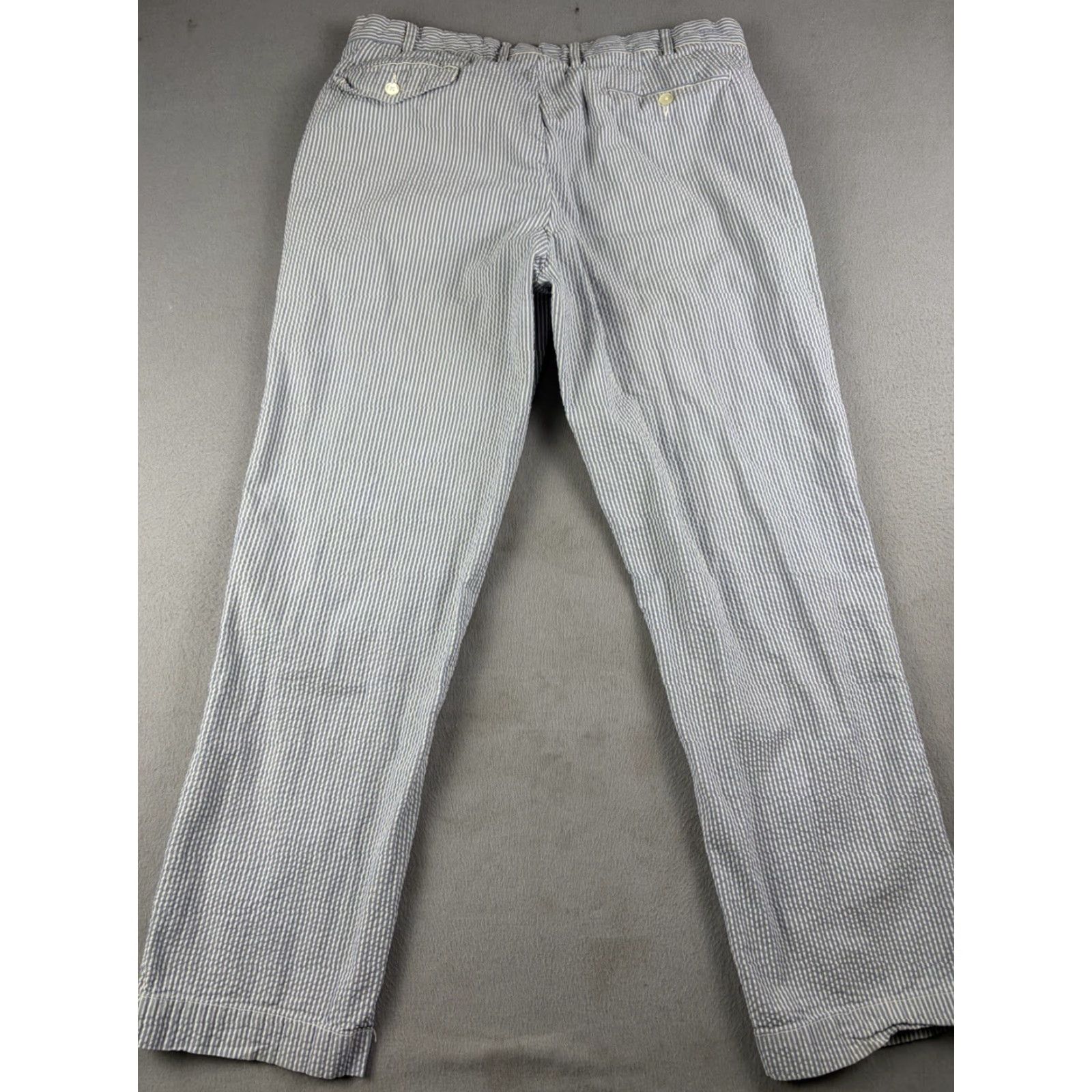 Polo Ralph Lauren Polo Ralph Lauren Pants Mens 36x29 Seersucker Blue Stripe Chino Flat Front Straight Classic Preppy Logo Button Modern Stretch Size US M / EU 48-50 / 2 - 3 Thumbnail