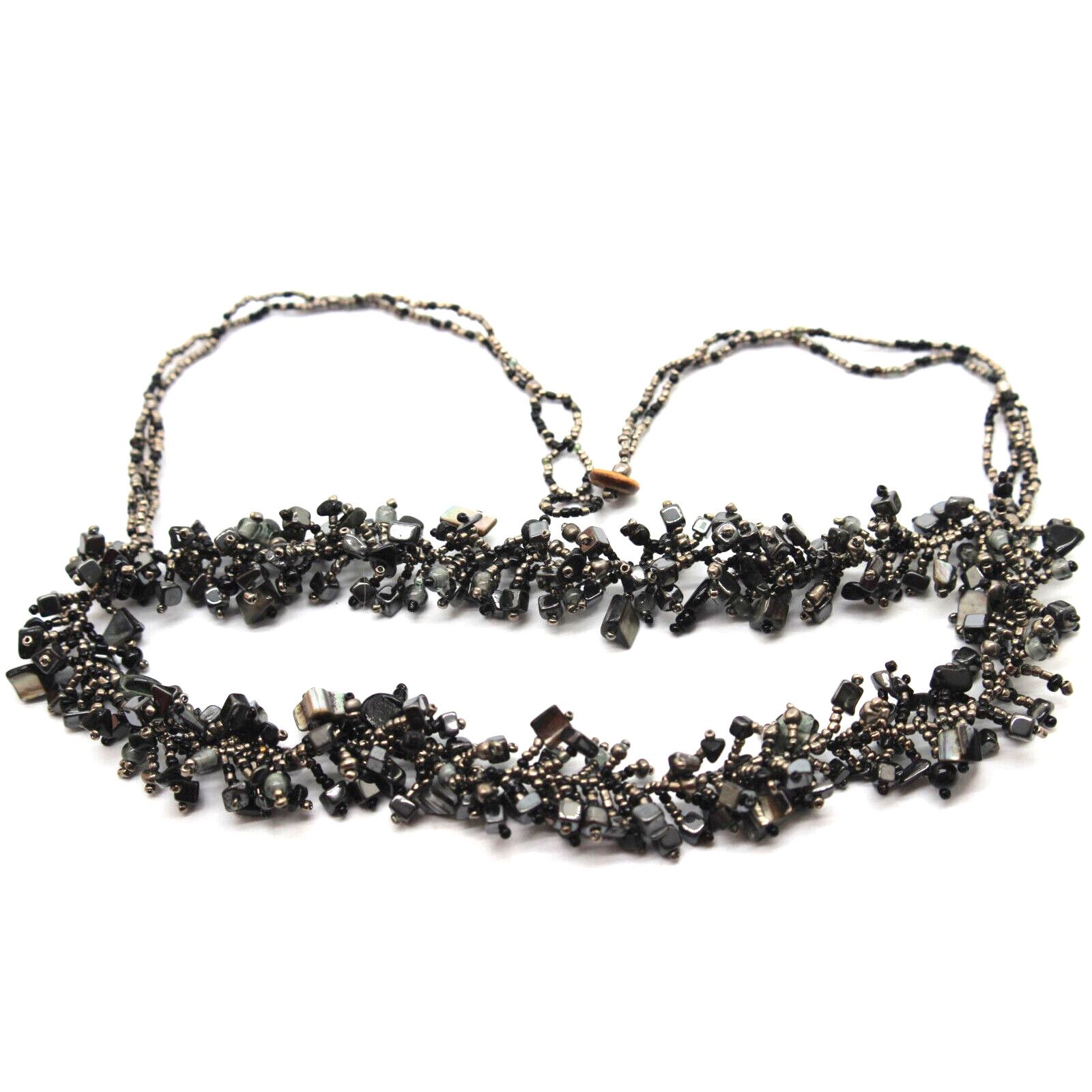 Other Black Onyx Abalone Nugget Bib Necklace • Golden• Glass Beads Size ONE SIZE - 3 Thumbnail