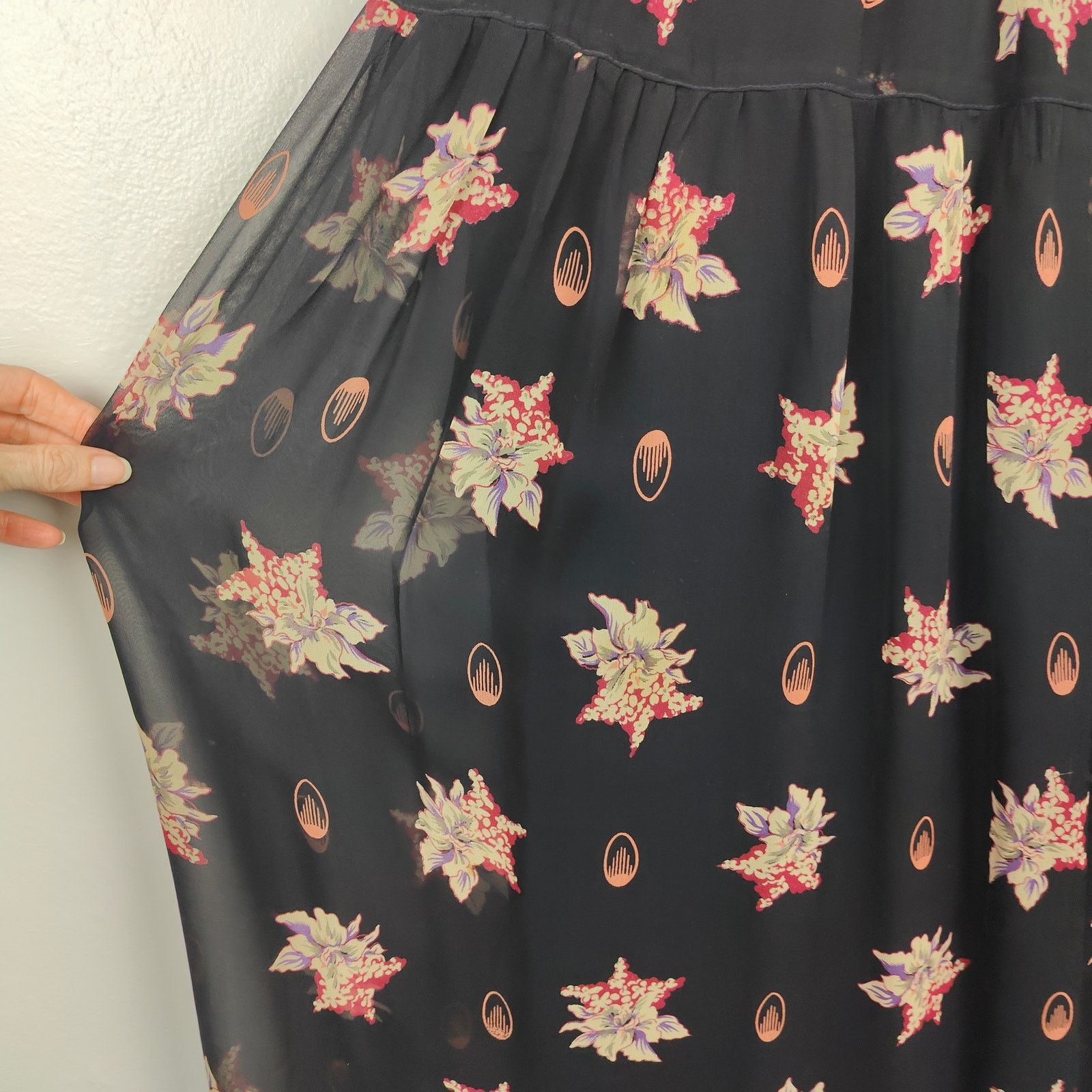 Other Vintage Harari Silk Maxi Skirt Womens Medium Black Floral Size 29" - 3 Thumbnail