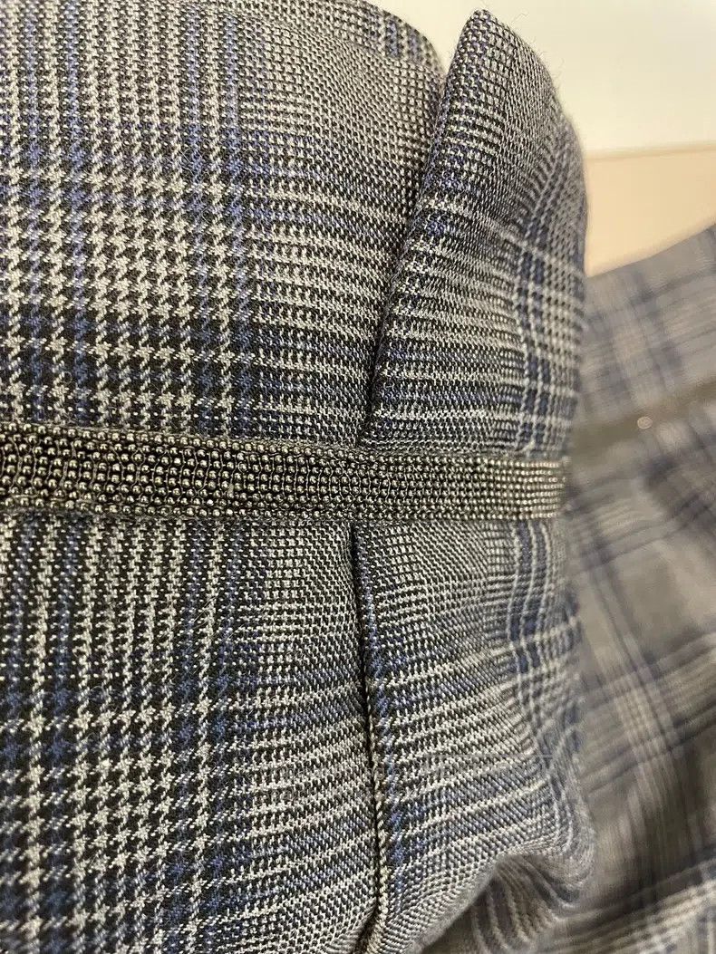 Brunello Cucinelli Brunello Cucinelli Gray Blue Plaid Beaded New Wool Trouser Size US 32 / EU 48 - 9 Thumbnail