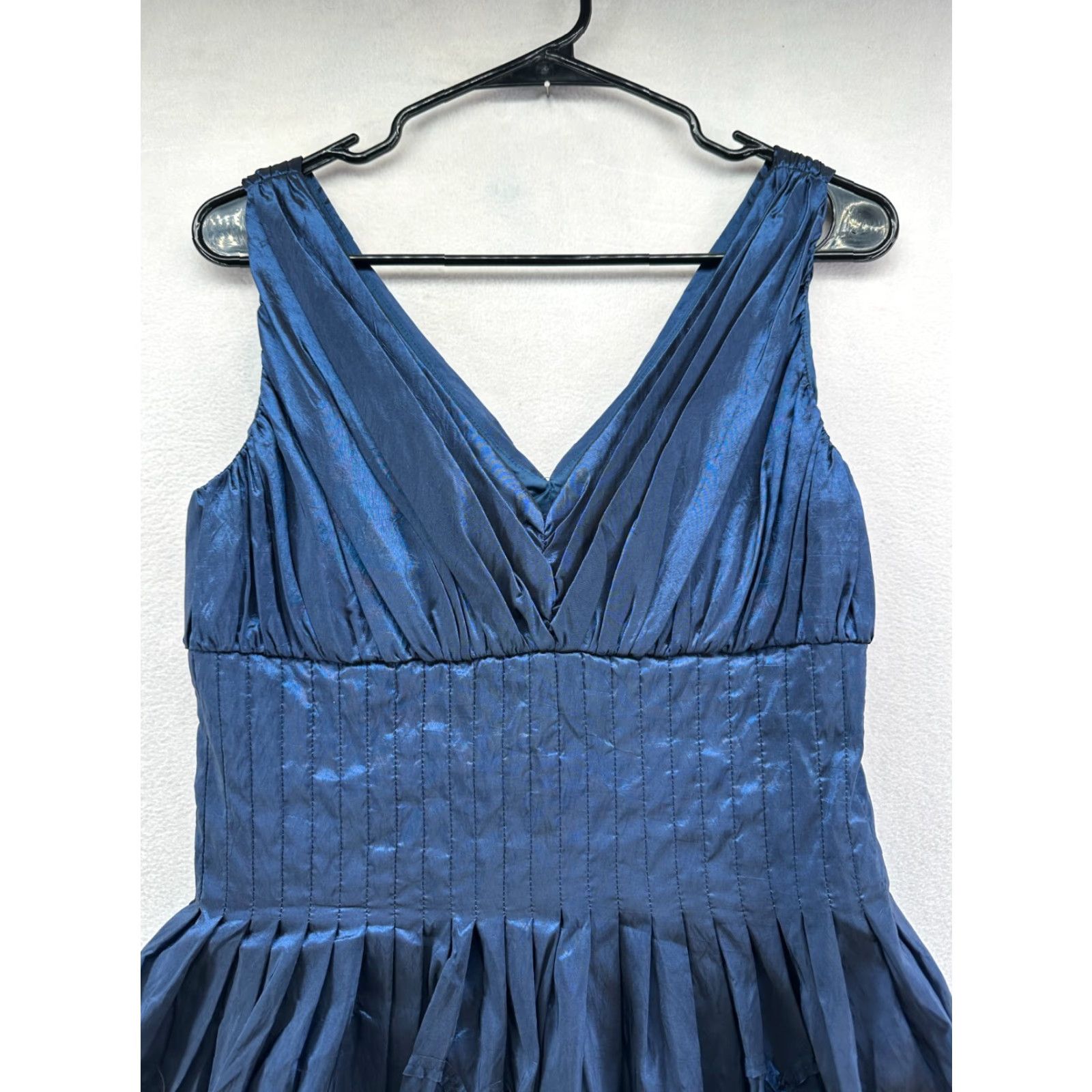 Vintage Suzi Chin Fit & Flare Dress Blue Women's 8P Sleeveless V-Neck Midi Cocktail Party Formal Petite Size M / US 6-8 / IT 42-44 - 3 Thumbnail