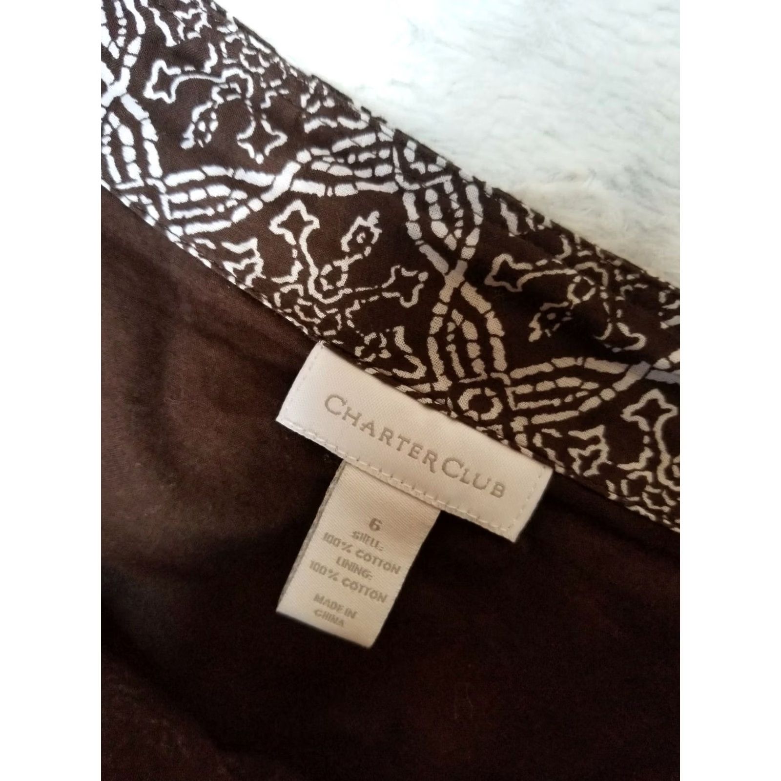 Charter Club Charter Club Womens Brown Printed Career A-Line Midi Skirt 6 Lined Casual Business Dress Skirt Womens Brown 100% Cotton A-Line Knee Length Vintage No Size 28" / US 6 / IT 42 - 2 Thumbnail