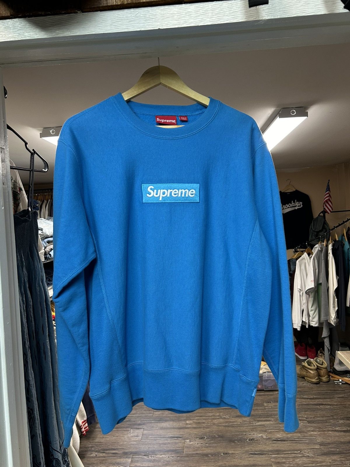 image of Classic Blue Supreme Box Logo Crewneck, Men's (Size Medium)