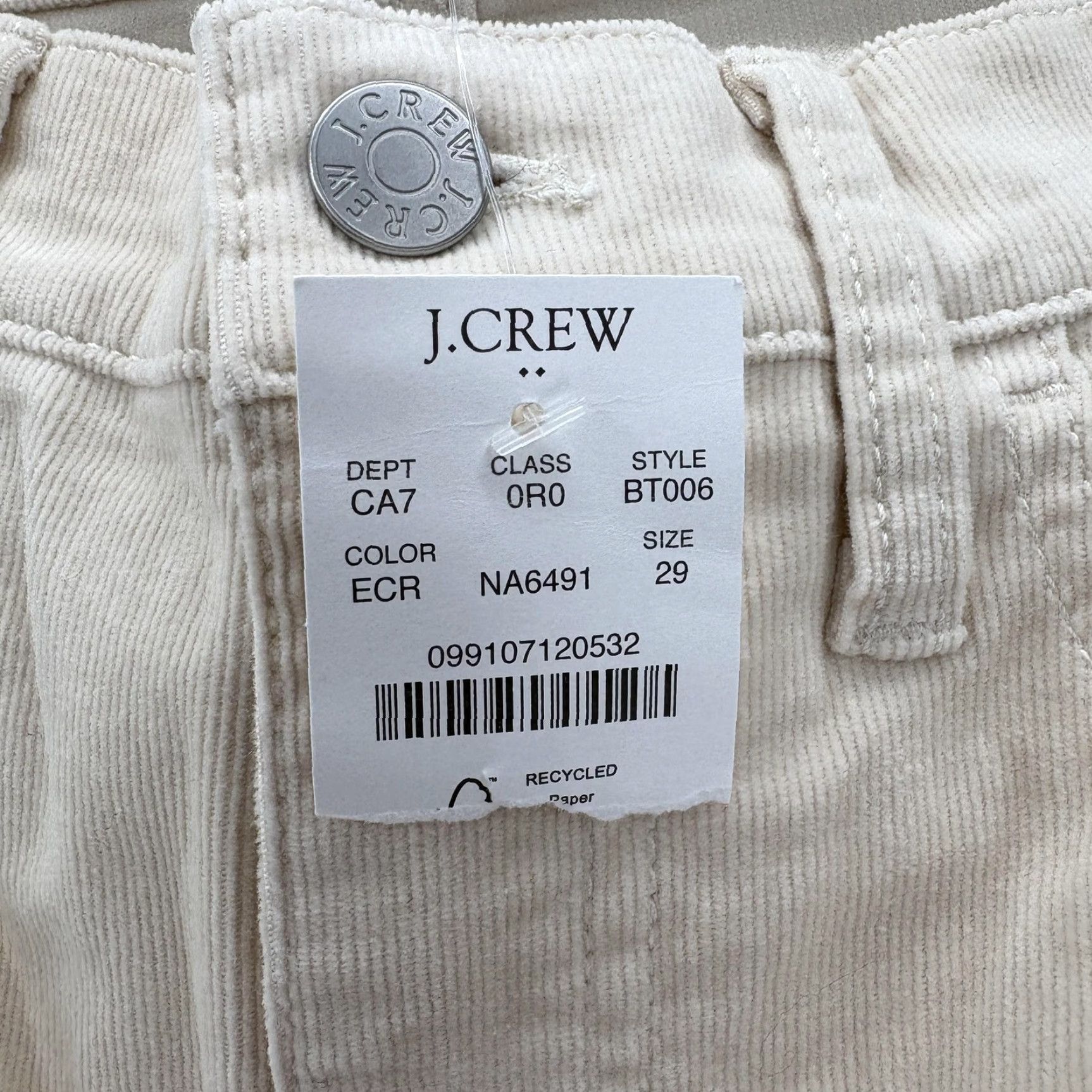 J.Crew J.Crew Pants Womens 29 Beige Corduroy Stretch 5 Pocket Straight Casual Preppy Size 29" - 5 Thumbnail
