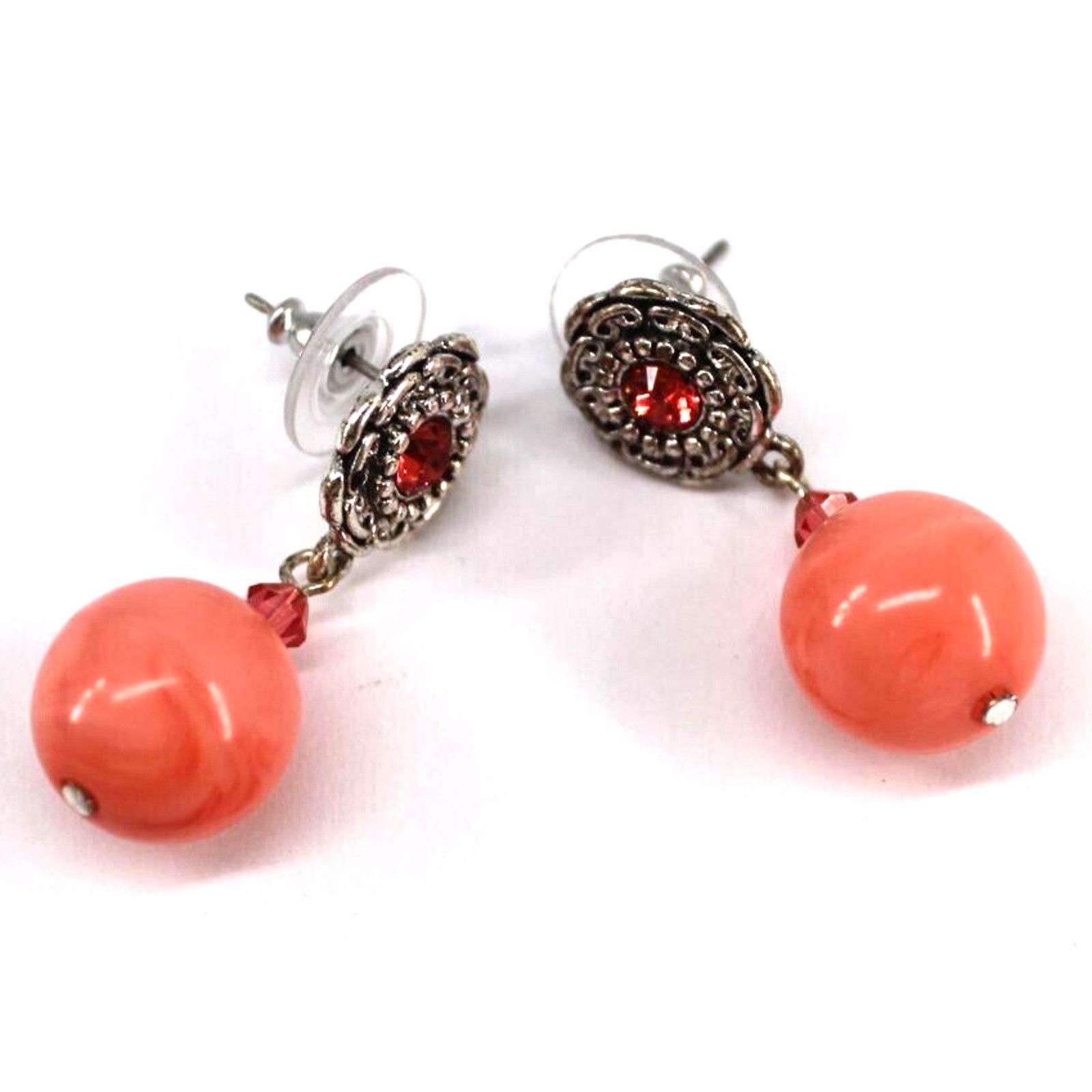 Other Orange Ball Earrings • Rhinestone Flower • Post • 1.25" Size ONE SIZE - 1 Thumbnail