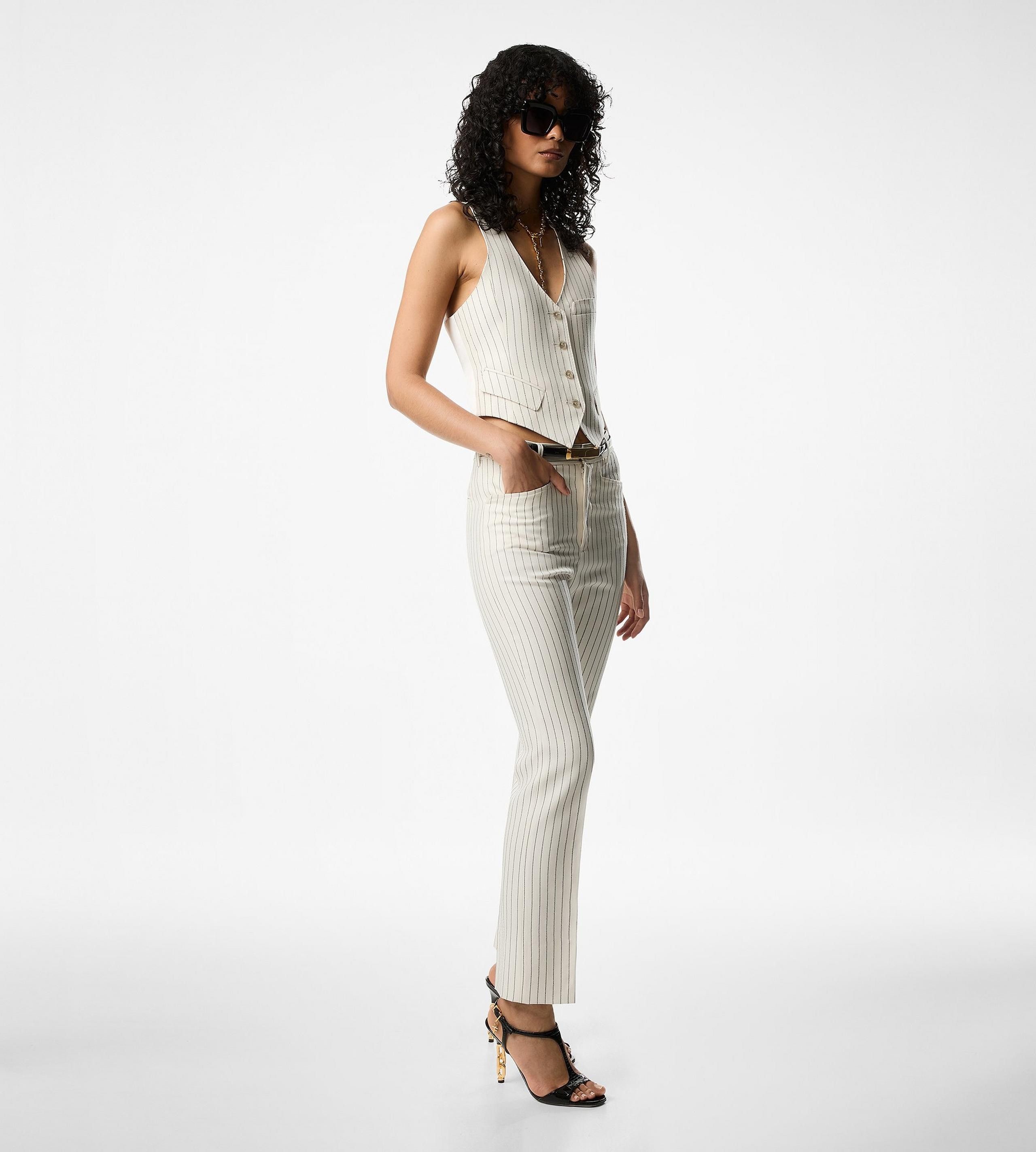 Tom Ford o1w1db10525 WA0024 Striped Blend Waistcoat in White Size S / US 4 / IT 40 - 3 Thumbnail