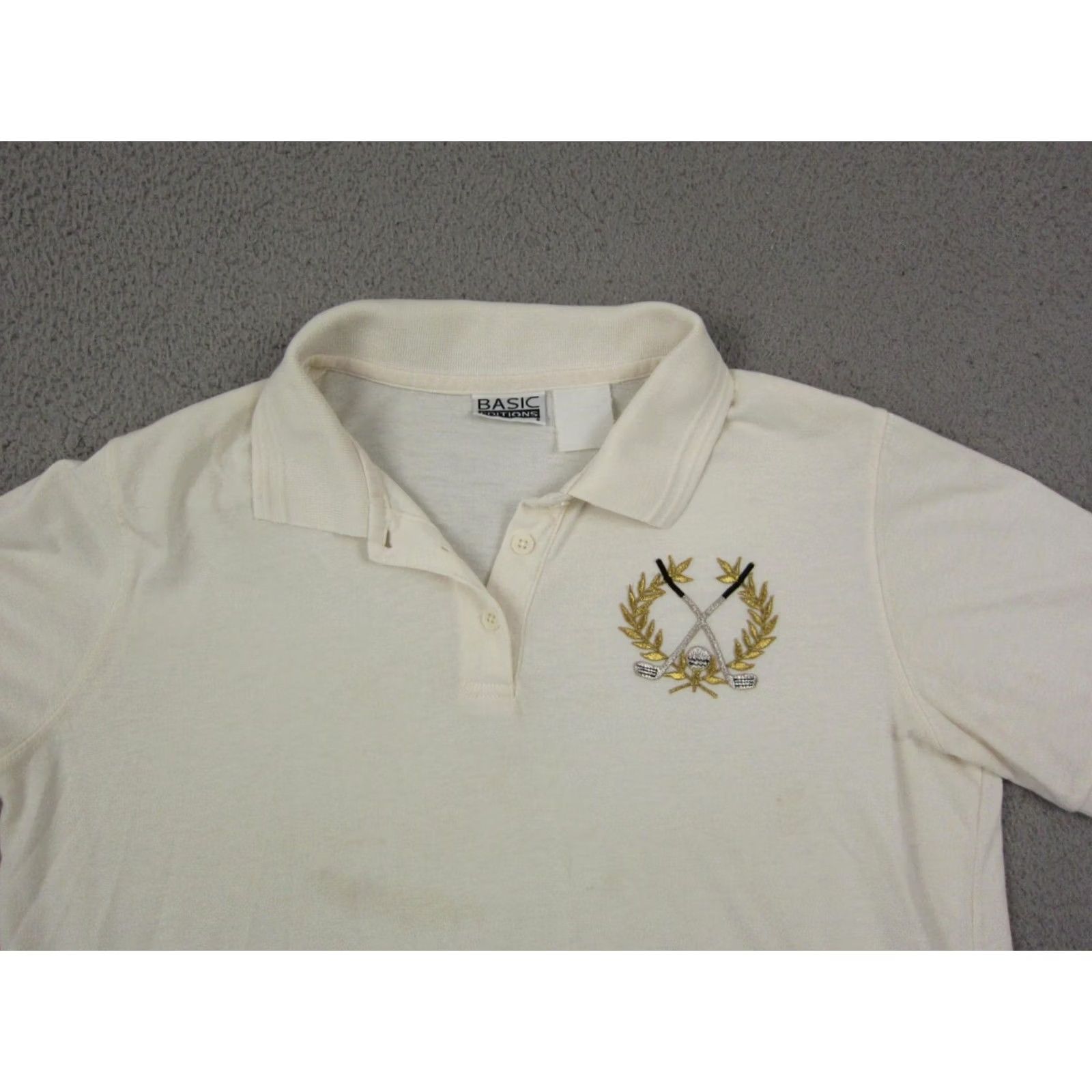 Basic Editions VINTAGE Basic Editions Polo Shirt Womens L Beige Golf Crest 80s 90s Casual Slim Short Sleeve Collared Polo Womens Size L / US 10 / IT 46 - 2 Thumbnail
