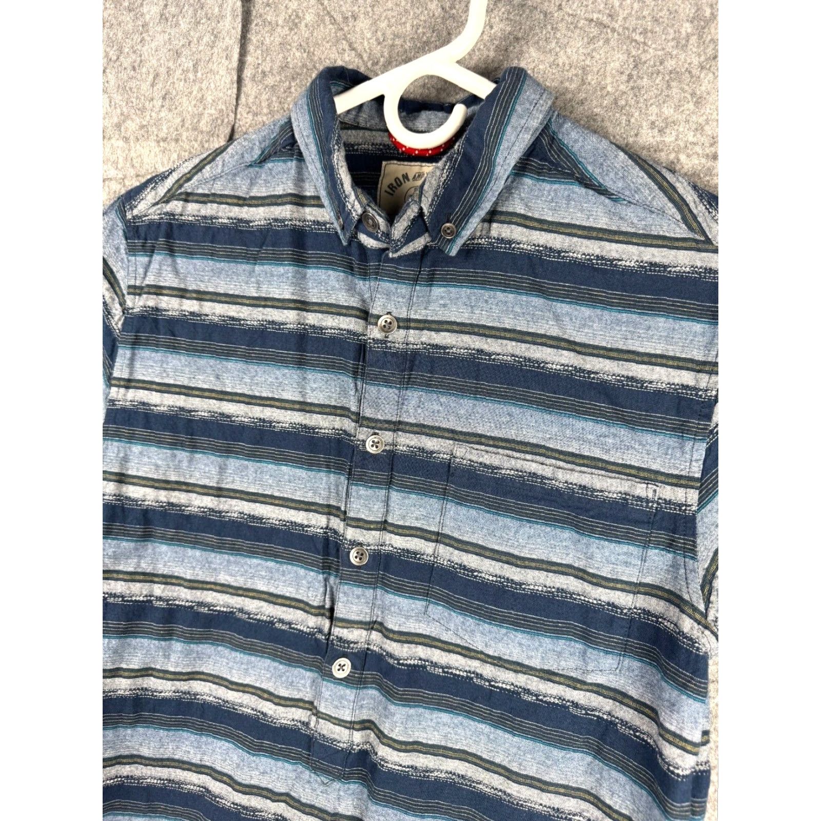 Vintage Iron & Resin Shirt Mens M Button-Up Short Sleeve Striped Cotton Size US M / EU 48-50 / 2 - 3 Thumbnail