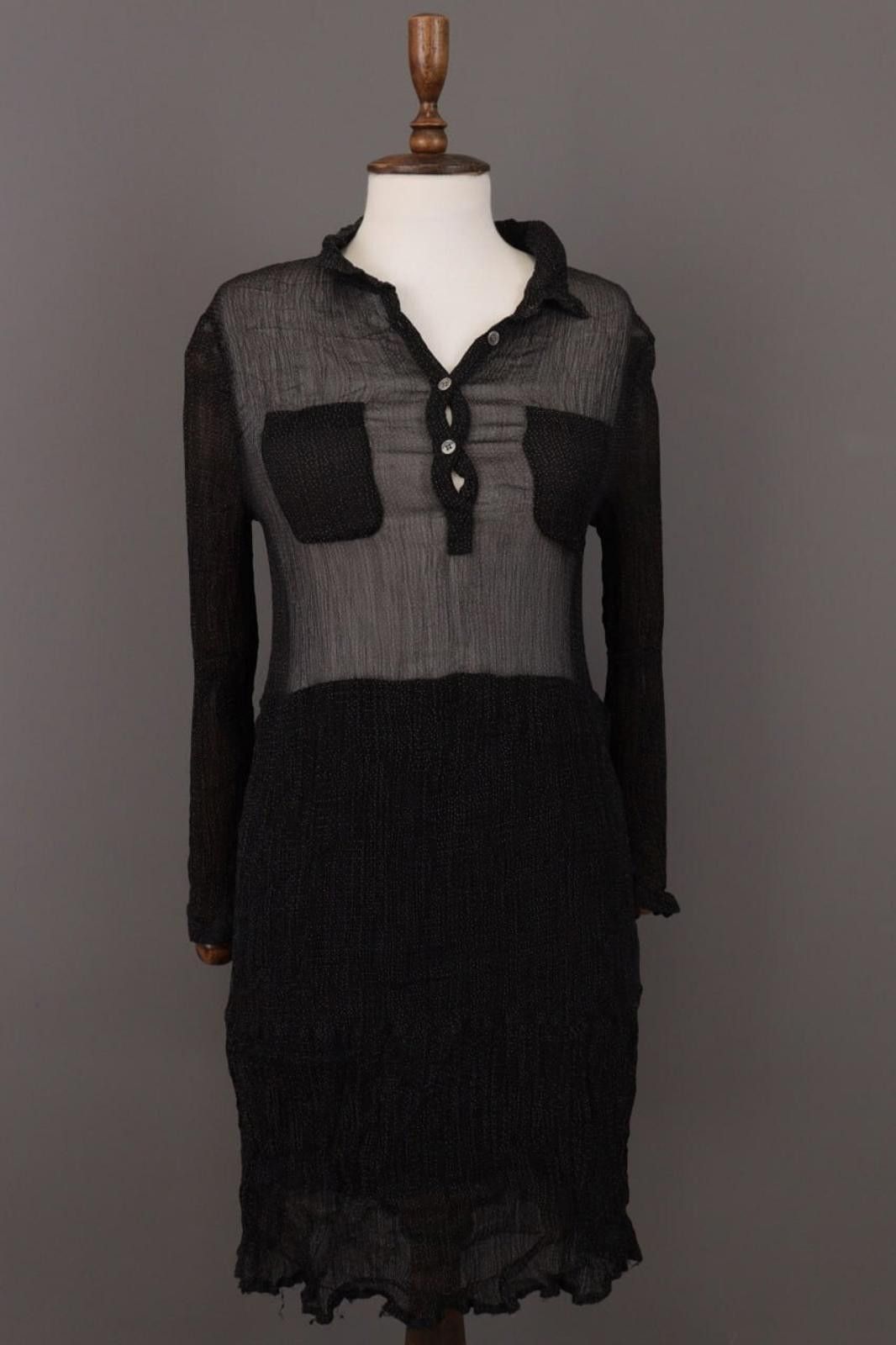Gianni Valentino Ganni Black Dotted Mesh Long Sleeve Henley A-Line Dress Size M / US 6-8 / IT 42-44 - 1 Thumbnail