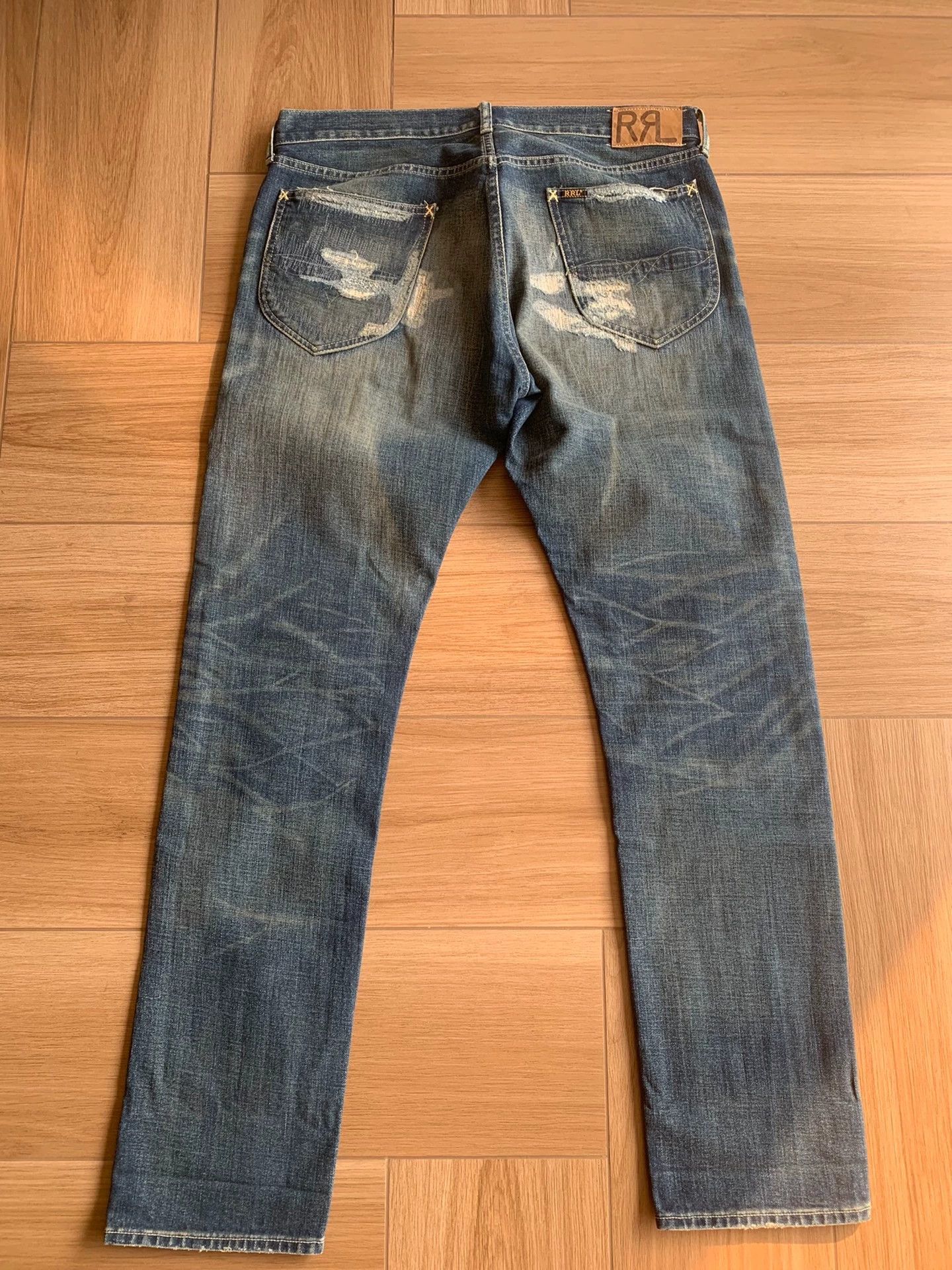 RRL Ralph Lauren RRL High-Waist Slim Fit Distressed Ripped Denim Jeans 34 Size US 34 / EU 50 - 2 Thumbnail