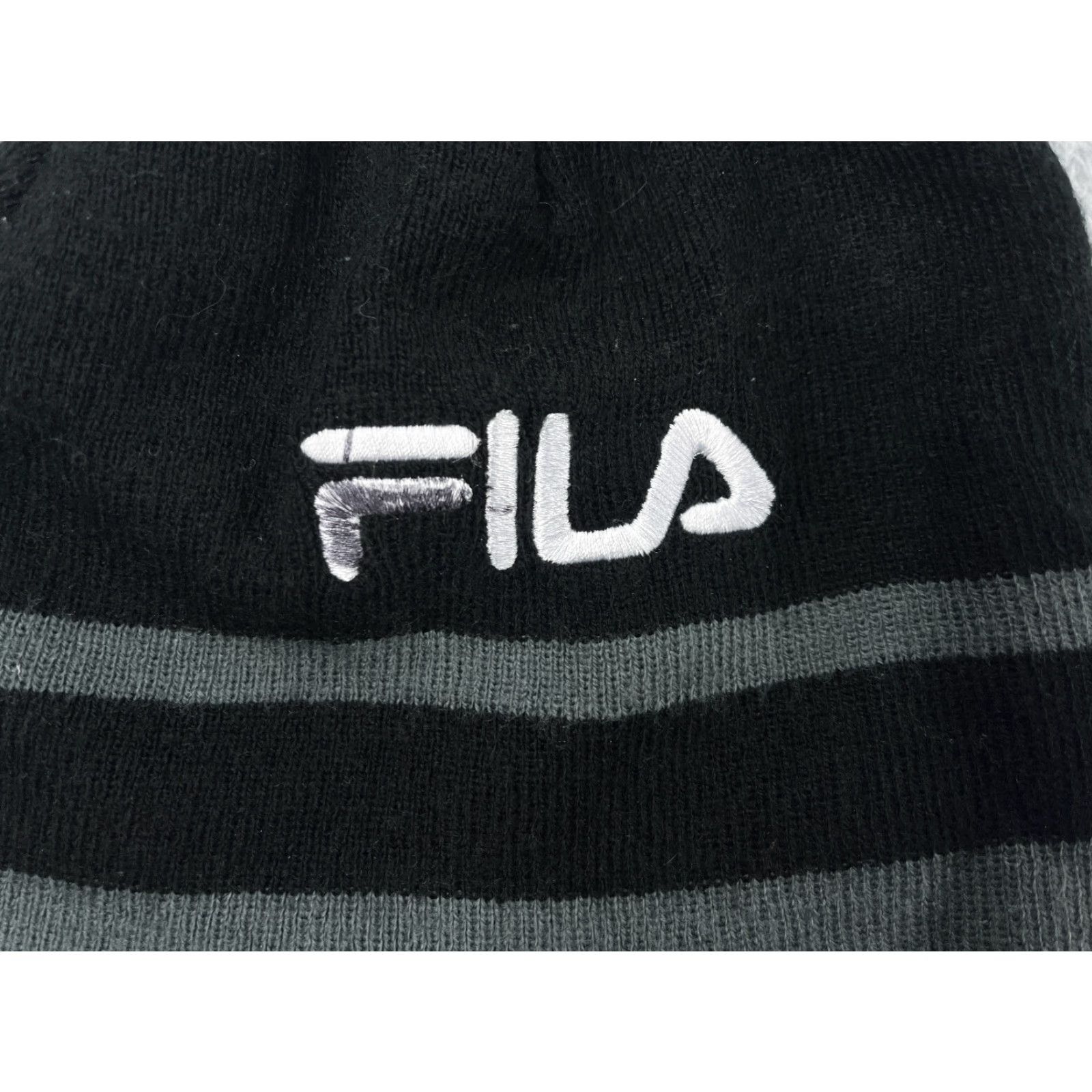 Fila FILA Beanie Adult One Size Gray Black Stripe Knit 100% Acrylic Beanie Mens Winter Knit Hat Shirt? Size ONE SIZE - 2 Thumbnail