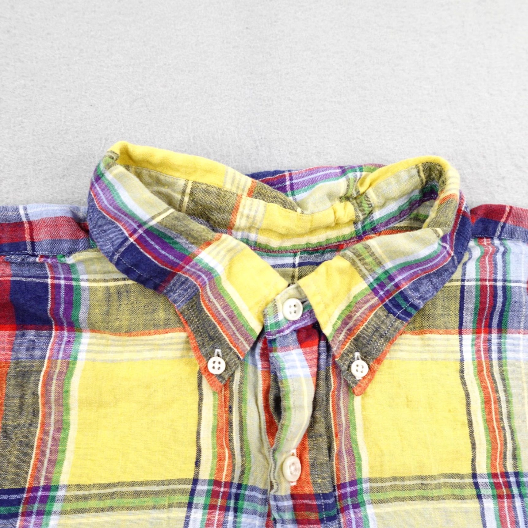 Ralph Lauren Ralph Lauren Button-Up Shirt Men XLT Tall Yellow Blue Plaid Linen Short Sleeve Classic Preppy Size US XL / EU 56 / 4 - 2 Thumbnail