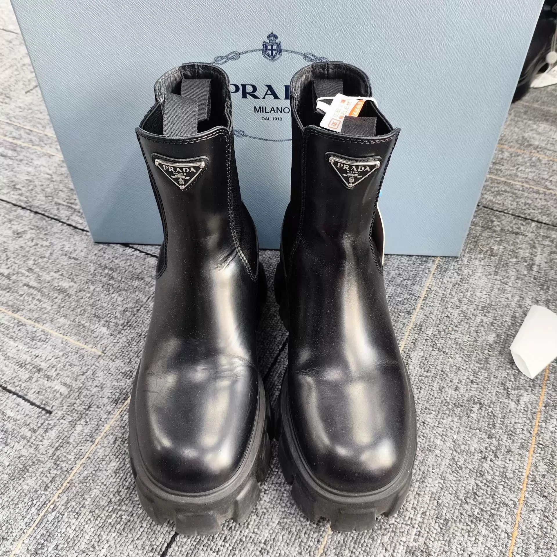 Prada PRADA leather fabric black short boots 35.5 Size US 5 / IT 35 - 1 Thumbnail