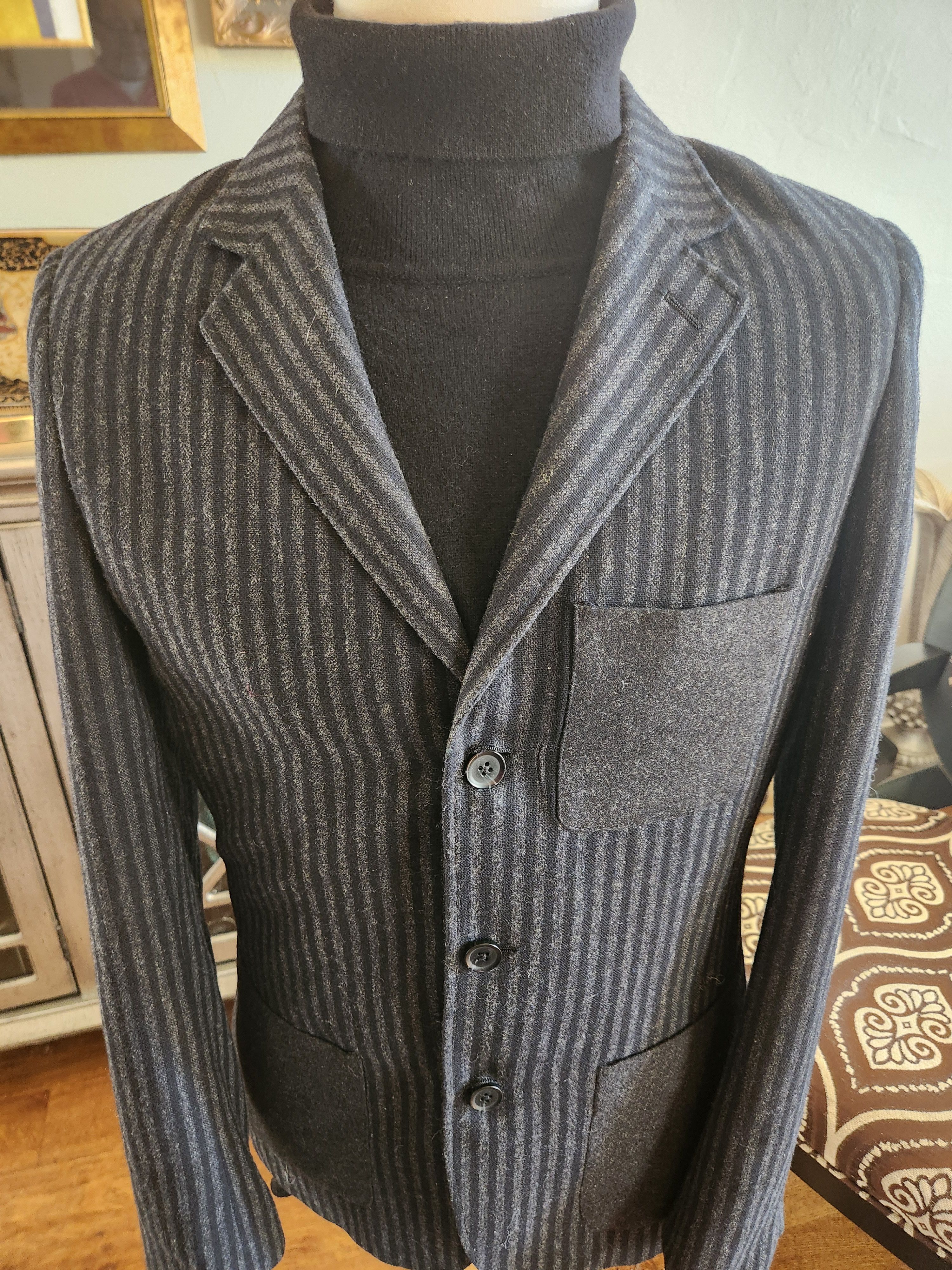 Marc Ecko NWOT Wool Blend Black and Gray Striped Men's Blazer Size 42R - 1 Thumbnail