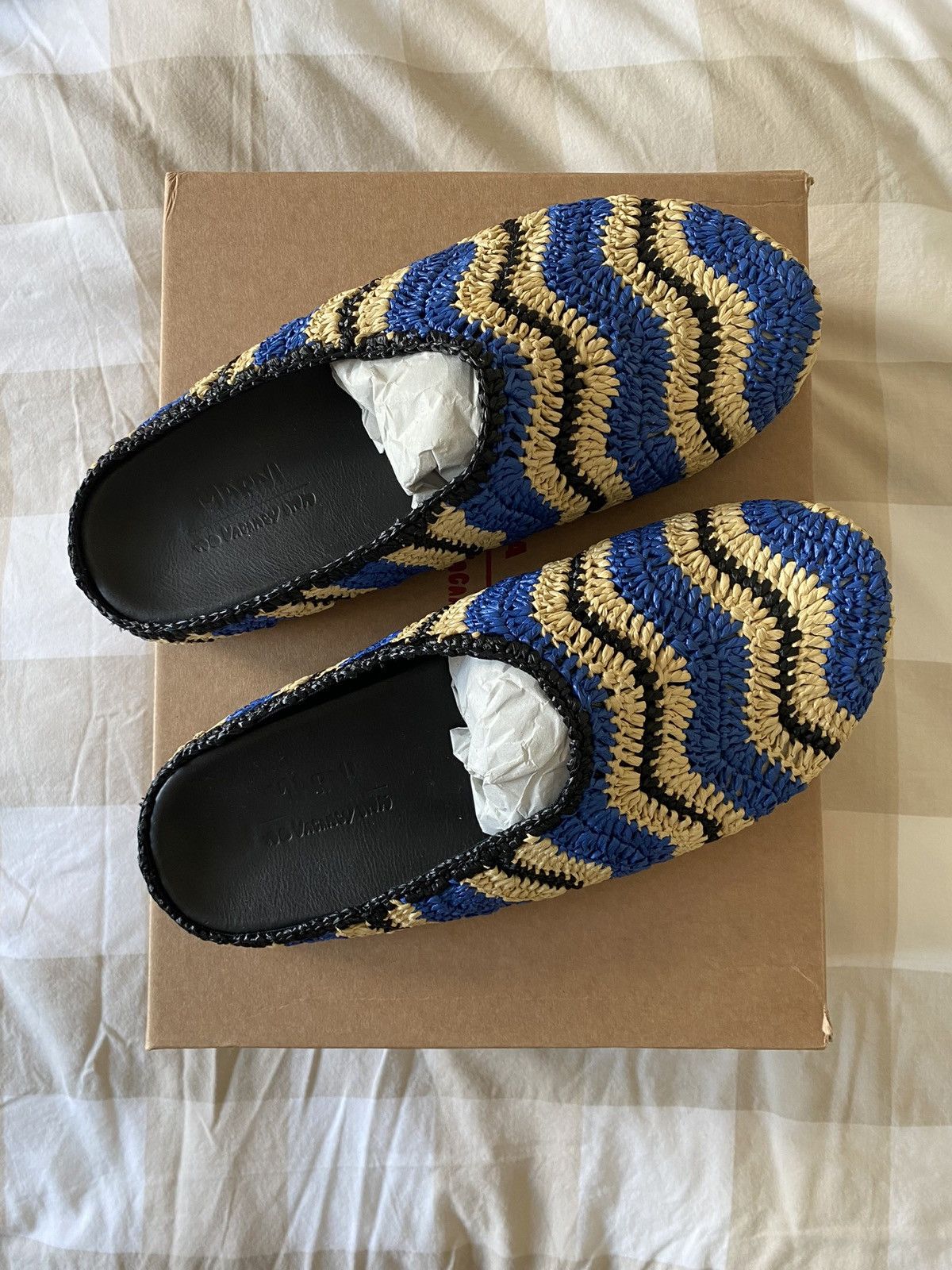 image of Marni x No Vacancy Inn Fussbett Sabot Rafia Waves Shoes in Blue, Men's (Size 11)