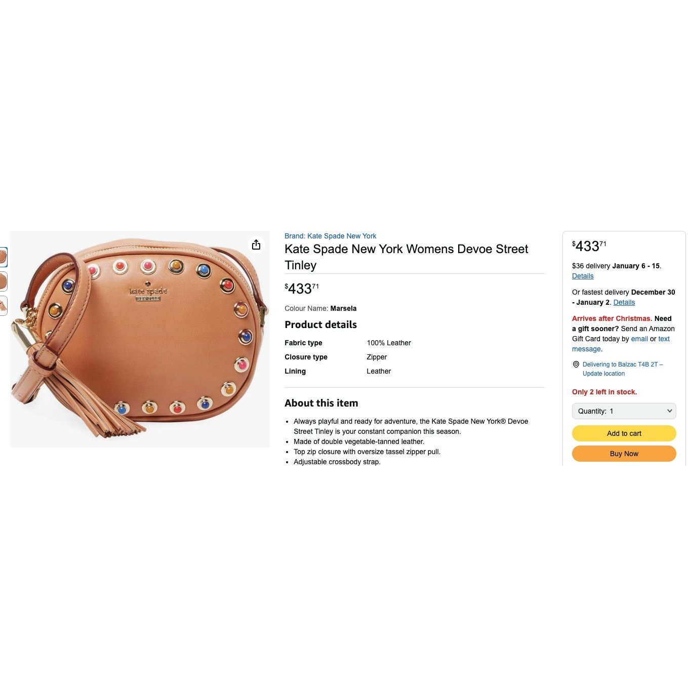 Kate Spade KATE SPADE NWT Leather Devoe Street Tinley, Brown w/ Studs Size ONE SIZE - 2 Thumbnail