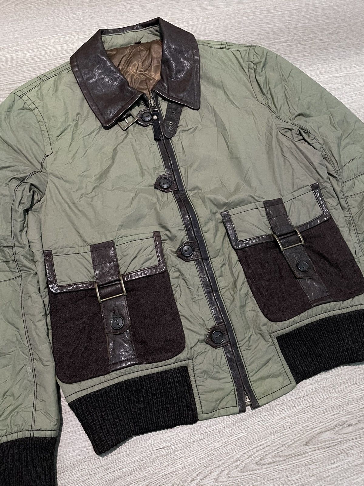 Japanese Brand × Panicale × Vintage panicale italy vintage MA-1 bomber Jacket mix leather Size US L / EU 52-54 / 3 - 3 Thumbnail