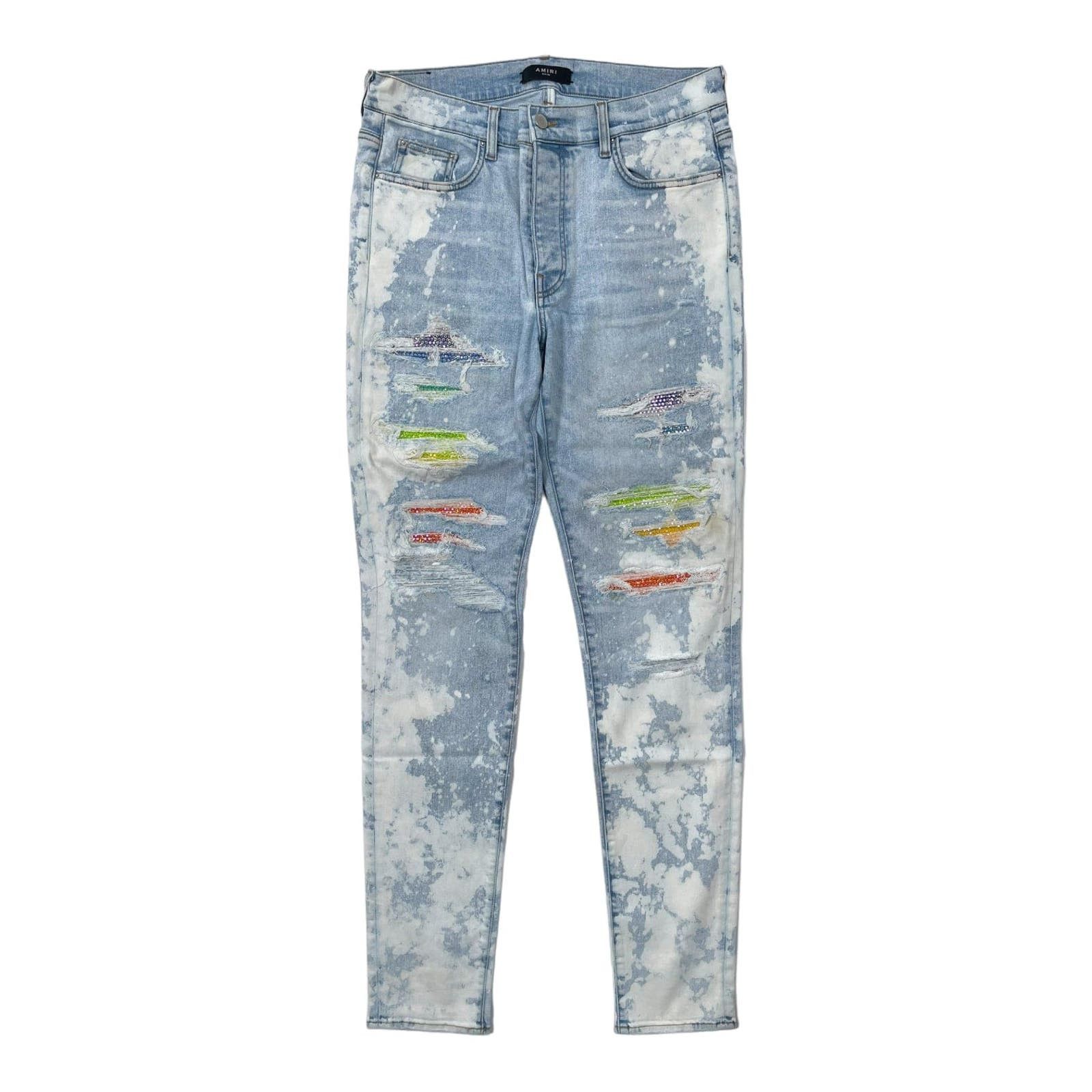 image of Amiri Bleached Crystal Gradient Jeans Sky Indigo Pre-Owned, Men's (Size 36)