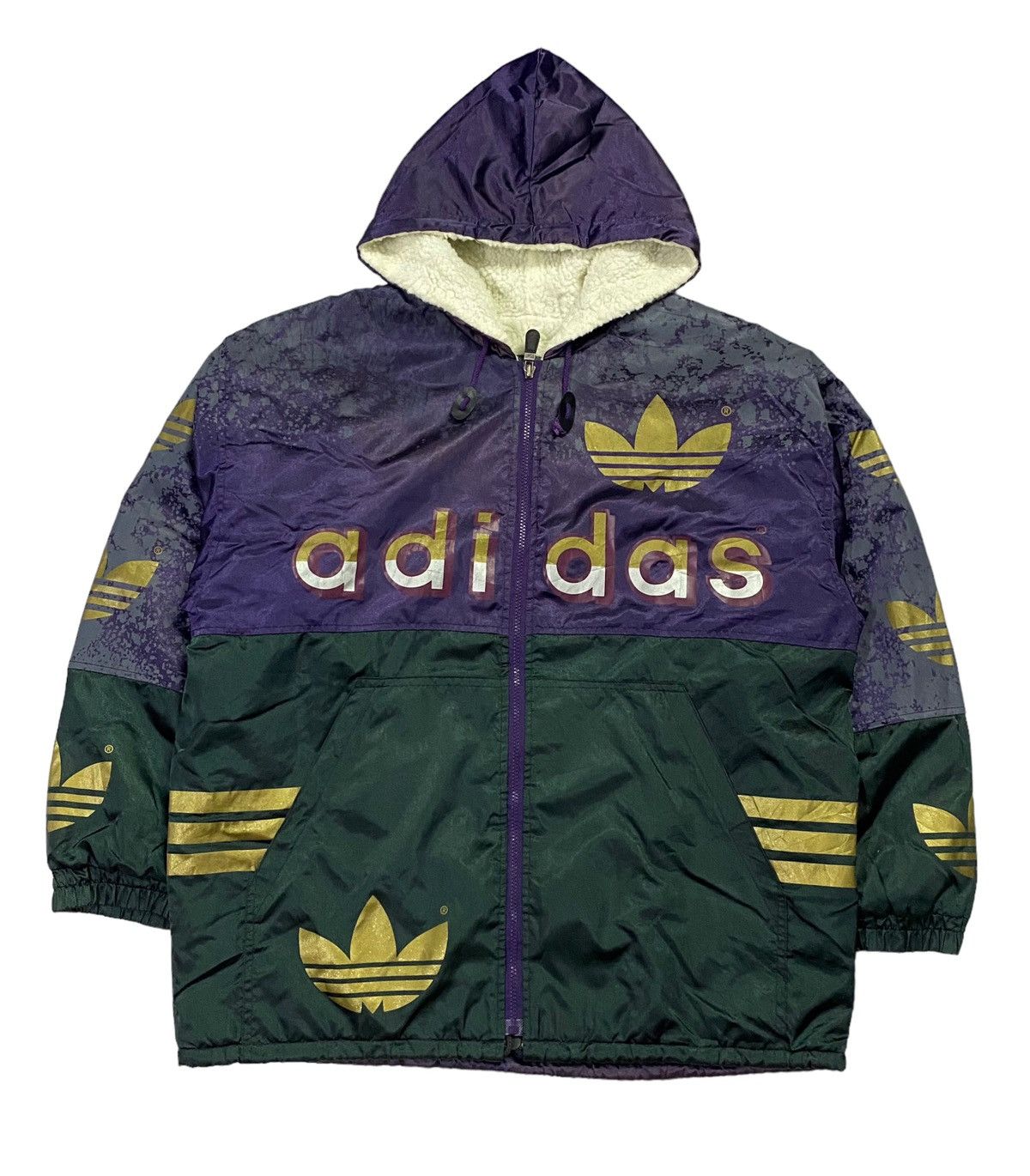 Adidas × Vintage Vintage 90s Adidas Big Logo Over Print Sherpa Jacket Size US M / EU 48-50 / 2 - 2 Thumbnail